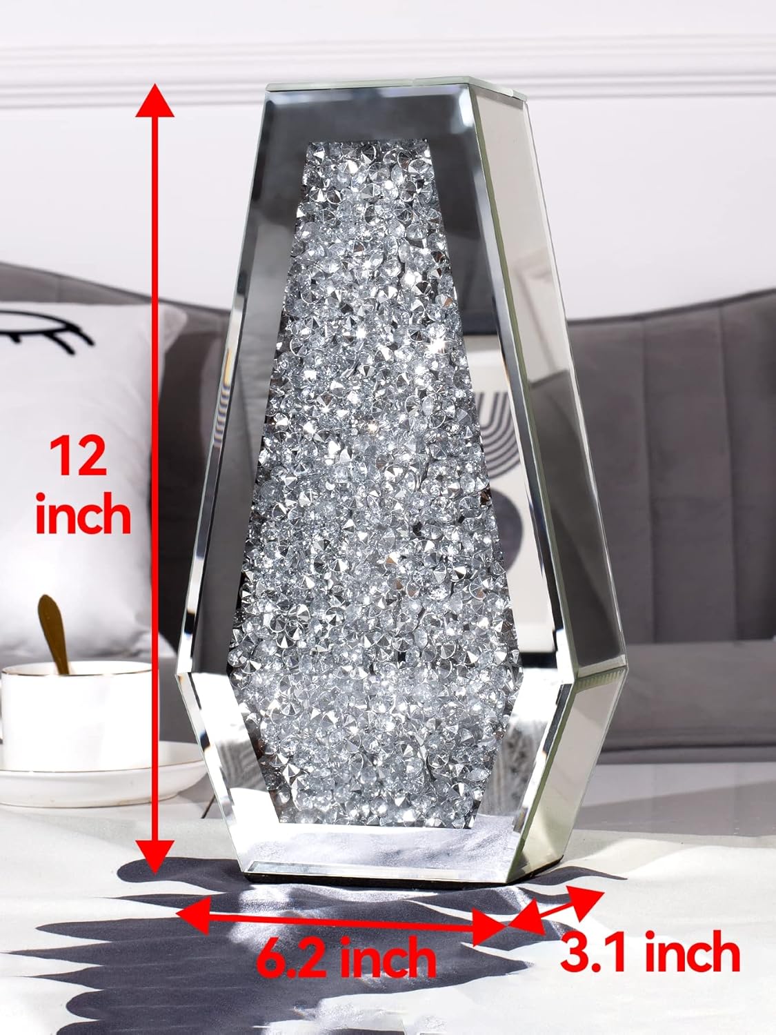 Flower Vase Crushed Diamond Vases for Decor Silver Mirror Vases for Centerpieces, Bling Crystal Decorative Glass Vase for Home Decor, 12 Inch - Can’t Hold Water - Image 4