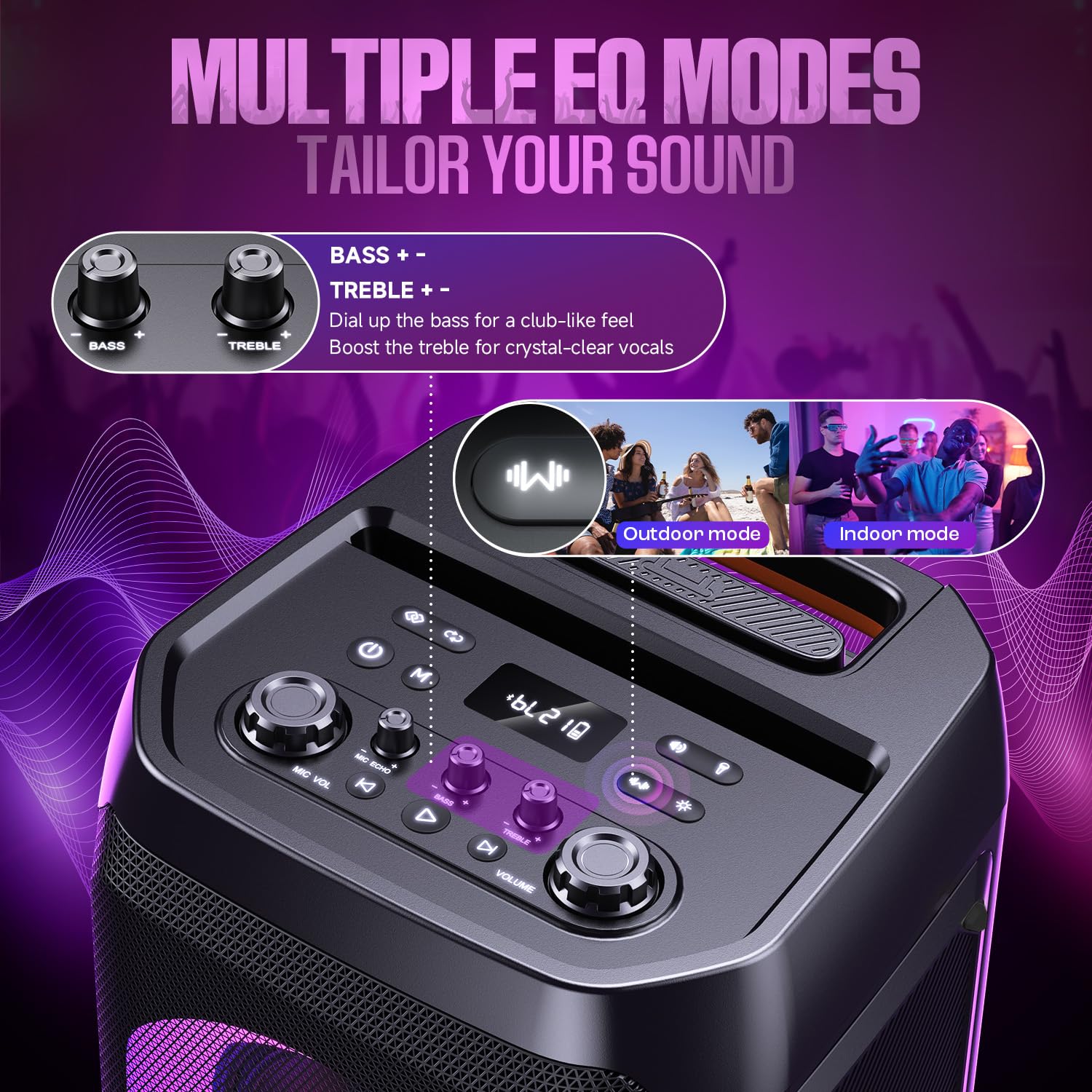W-KING Tragbare Bluetooth-Lautsprecher-Box mit 370W MAX Pro Sound, Lichtshow, CSB, Bass Boost, Rollen und Teleskopgriff, 25H Laufzeit, Schnellladung, MIC&Guitar in,Party Lautsprecher für innen&außen