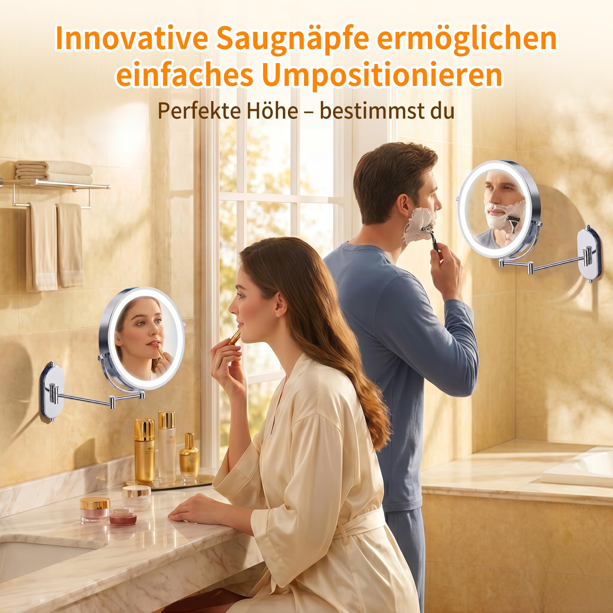 Kosmetikspiegel 30 Fach Vergrößerungsspiegel mit Saugnapf und Beleuchtung