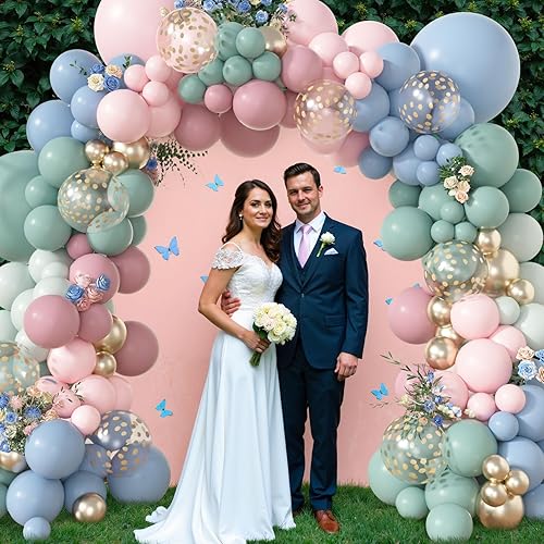 Miniatura 5 de Amandir Kit de guirnalda de arco de globos de color rosa, azul y verde, 173 unidades, color rosa pálido, malva, pastel, niebla, verde, azul, dorado,
