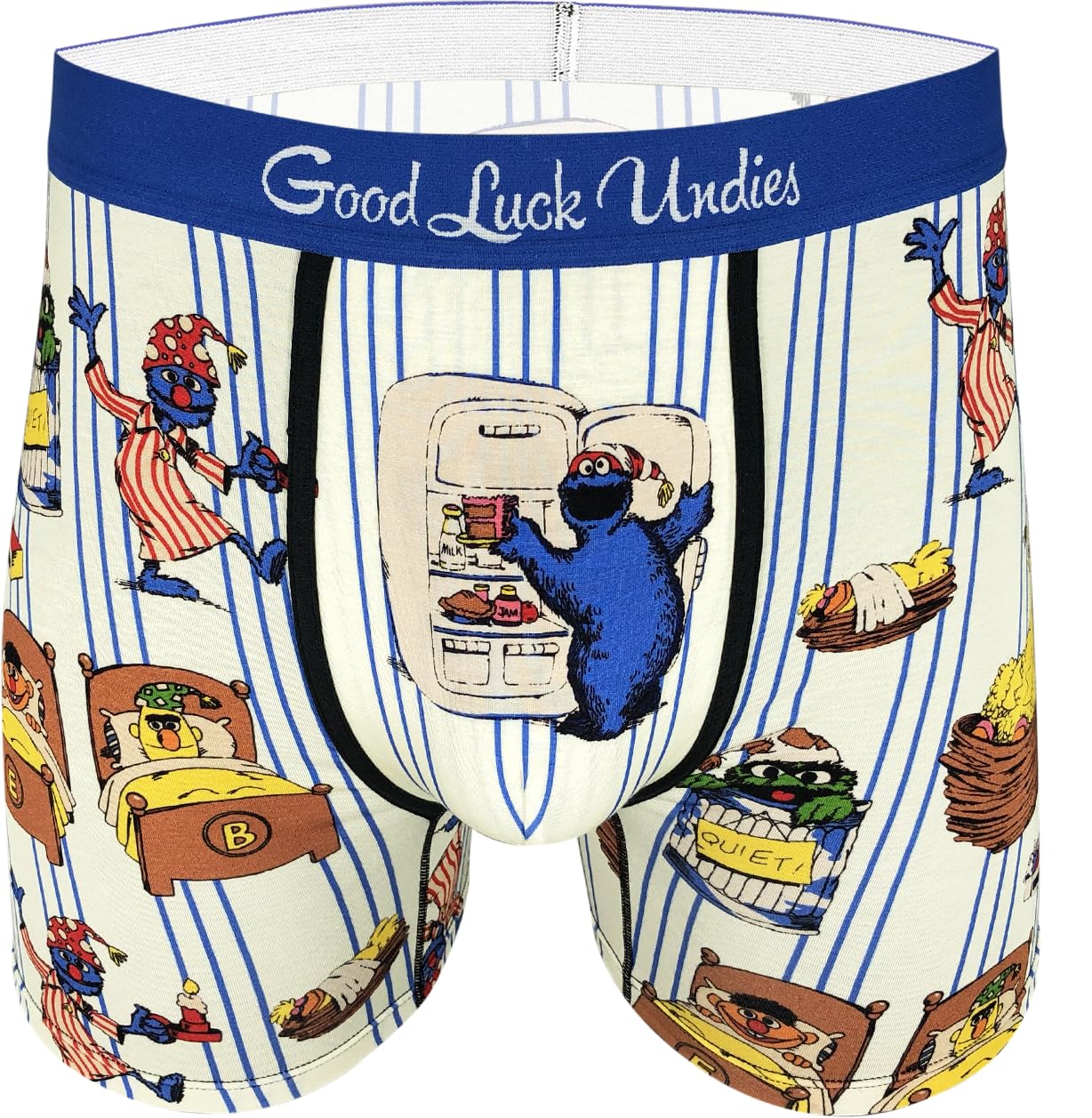 Good Luck Undies Men's Sesame Street Boxer Brief Underwear, Sesame Street, Bedtime, L