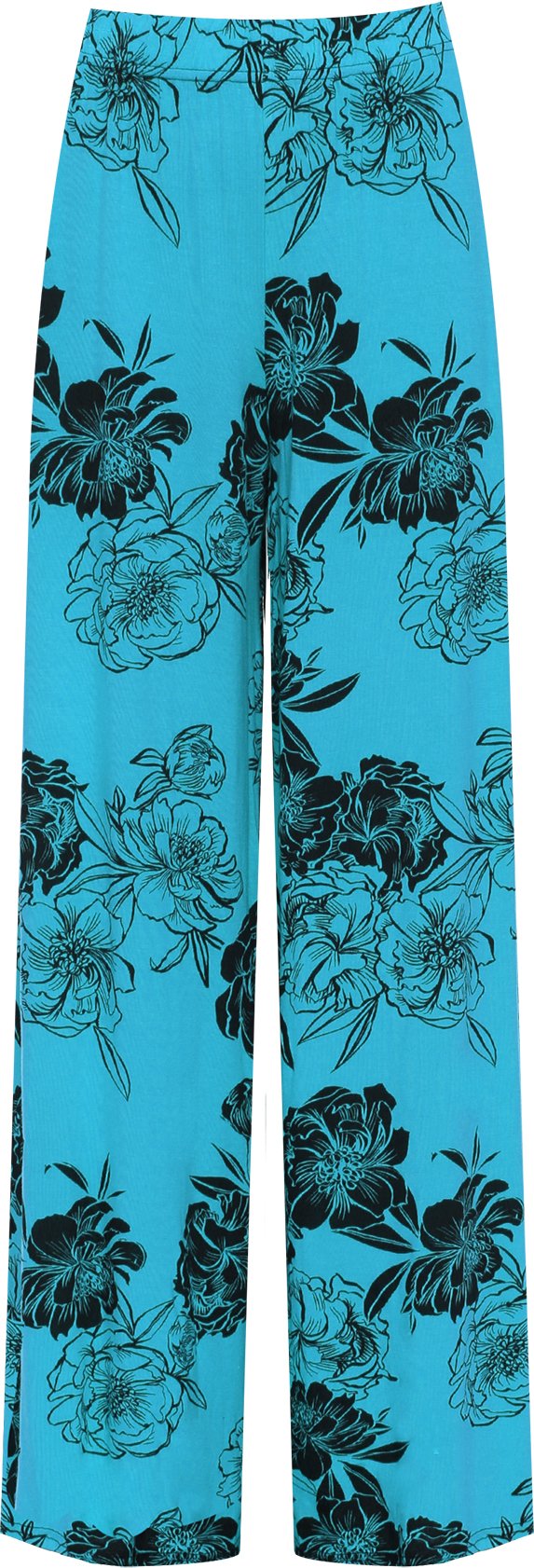 WearAll Women's Plus Floral Print Wide Leg Palazzo Trousers Ladies Pants Flared Harem - Turquoise - 16-18