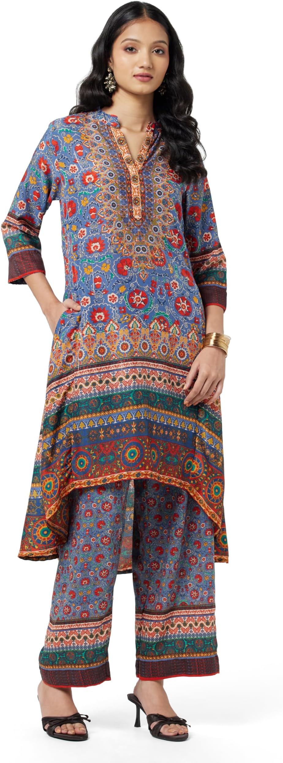BIBAWomen Polyester Asymmetric Kurta Palazzo Suit Set
