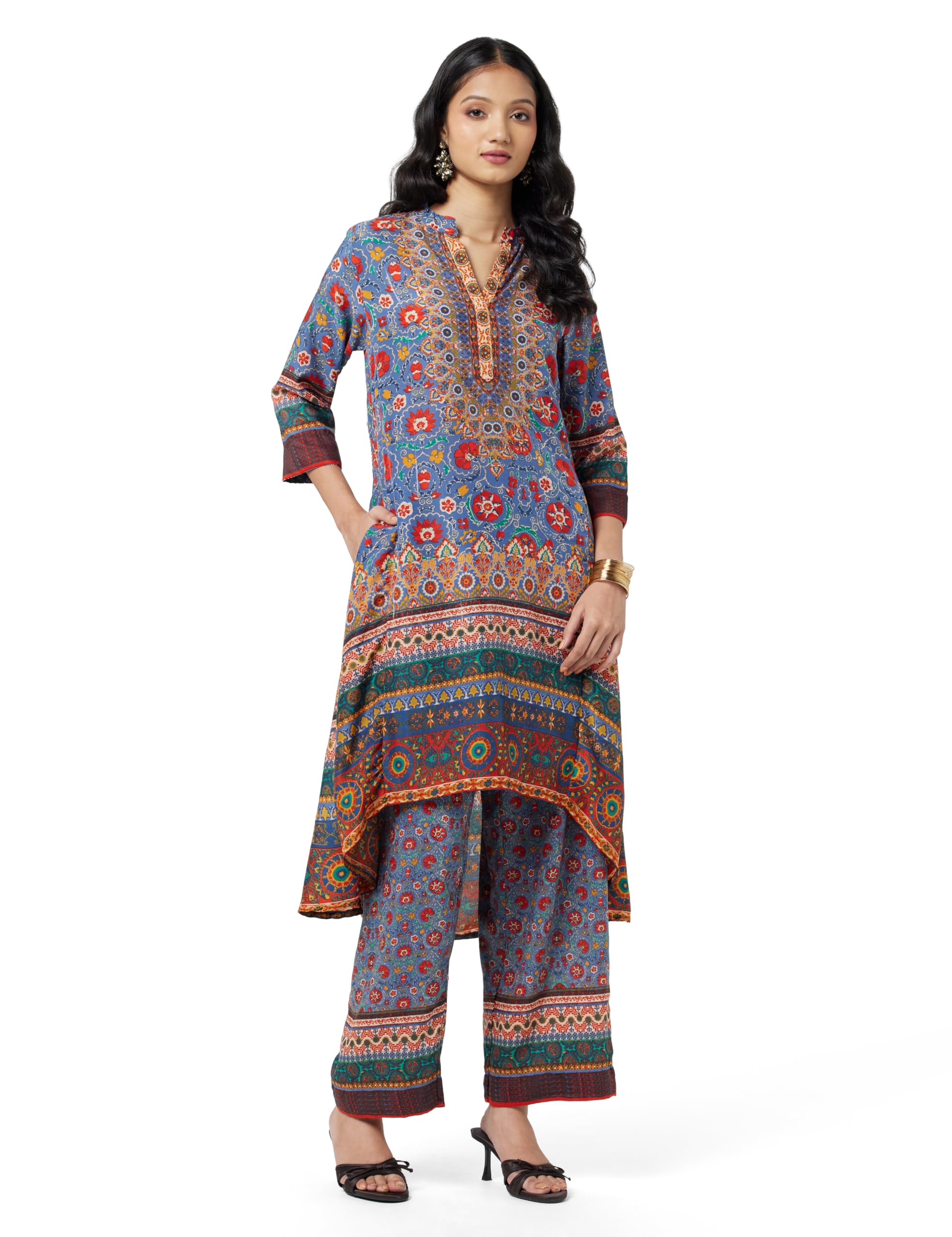BIBA Women Polyester Asymmetric Kurta Palazzo Suit Set