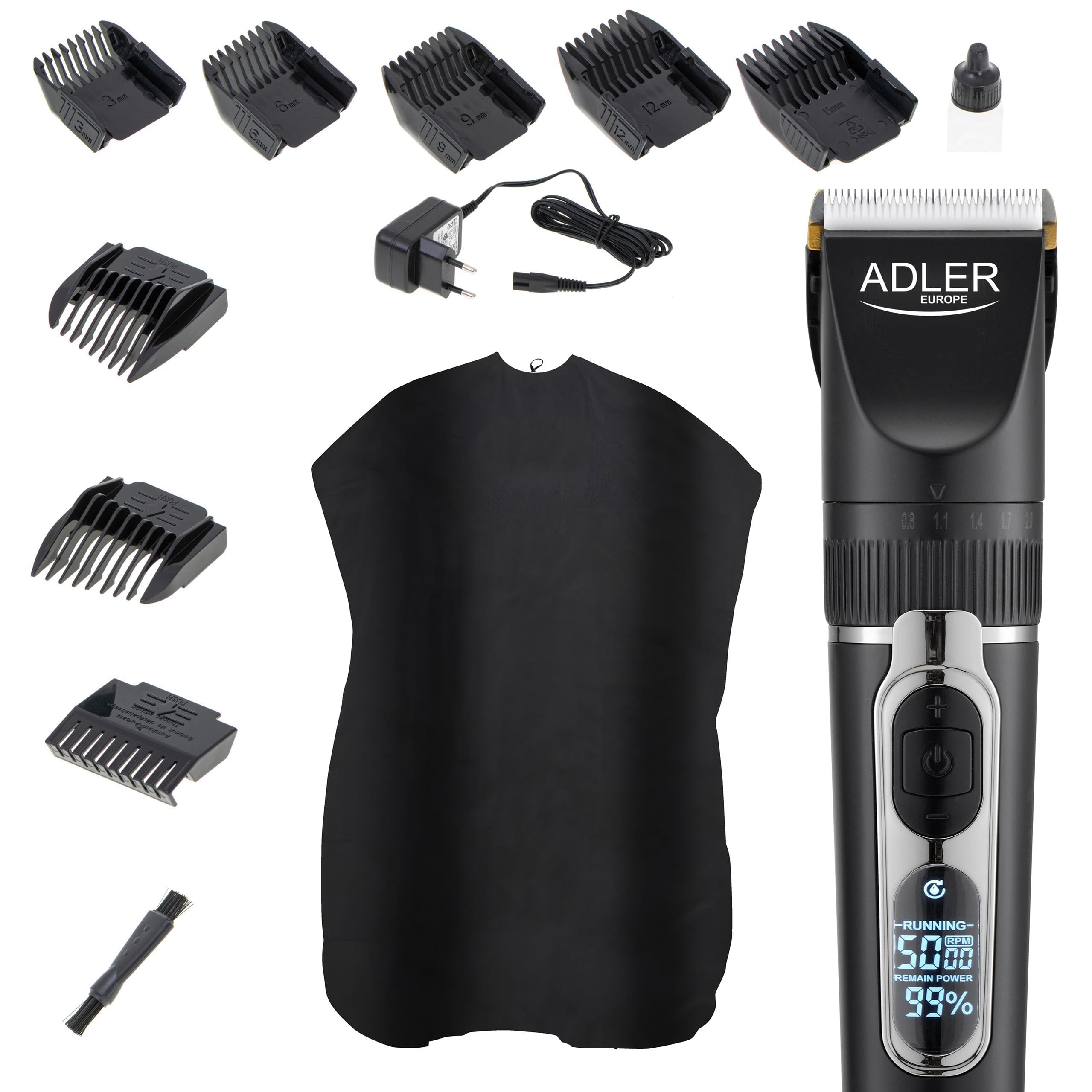 ADLER EUROPE-Haarschneidemaschine AD2837 mit Bartschneider und Haartrimmer für Männer. 2000 mAh-Akku, Vielseitiges All-in-One-Set für den gepflegten Mann und den professionellen Friseur