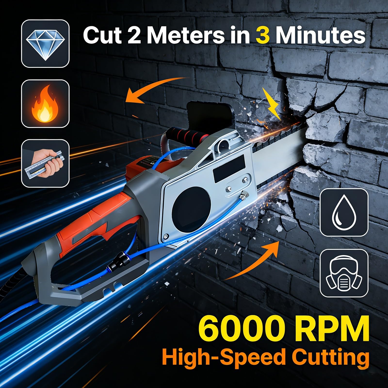 Sierra De Pared Hormigón Eléctrica 5800W/6500W Con Suministro De Agua, Sierra De Cadena Para Hormigón, Granito, Ladrillos, Mármol, Corte Preciso(48CM)