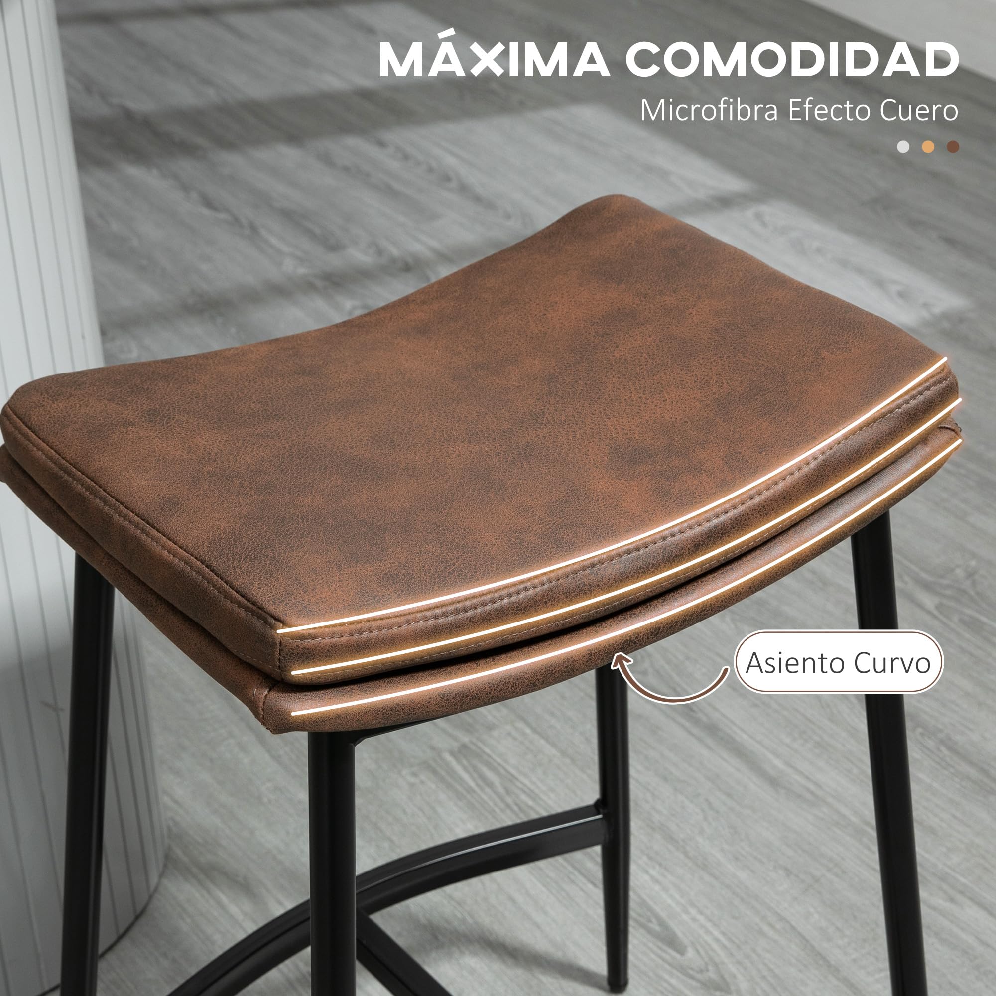 HOMCOM Conjunto de 2 Taburetes Altos de Cocina Sillas Altas de Cocina sin Respaldo con Estructura de Acero Estilo Industrial Carga 120 kg para Bar Salón Comedor Marrón