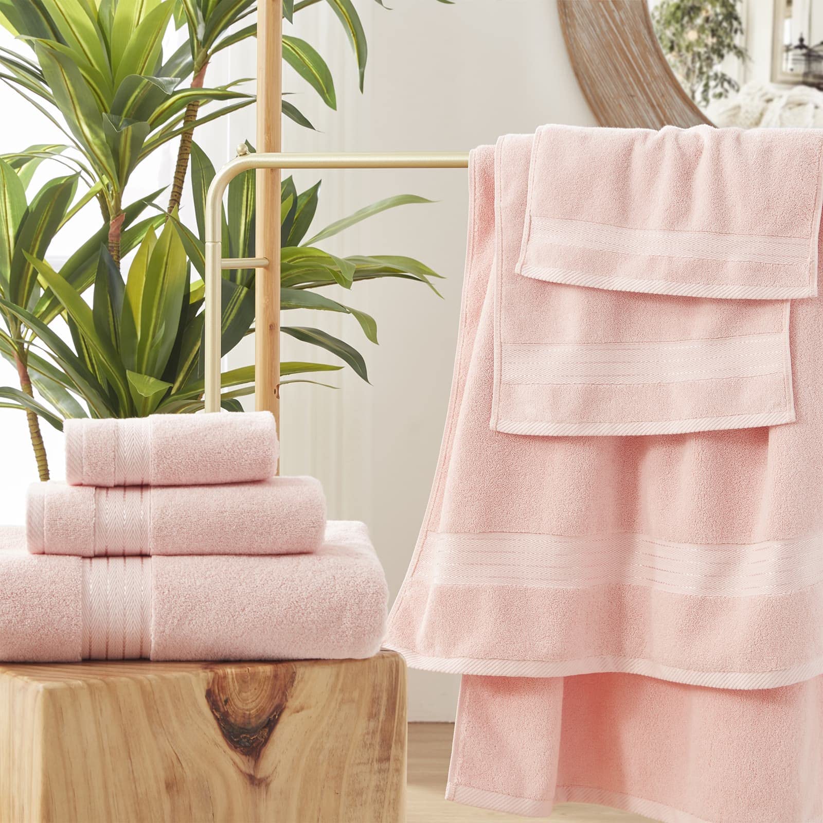 COZYART Luxury Bath Towels Set Pink, Turkish Cotton Hotel Large Bath ...