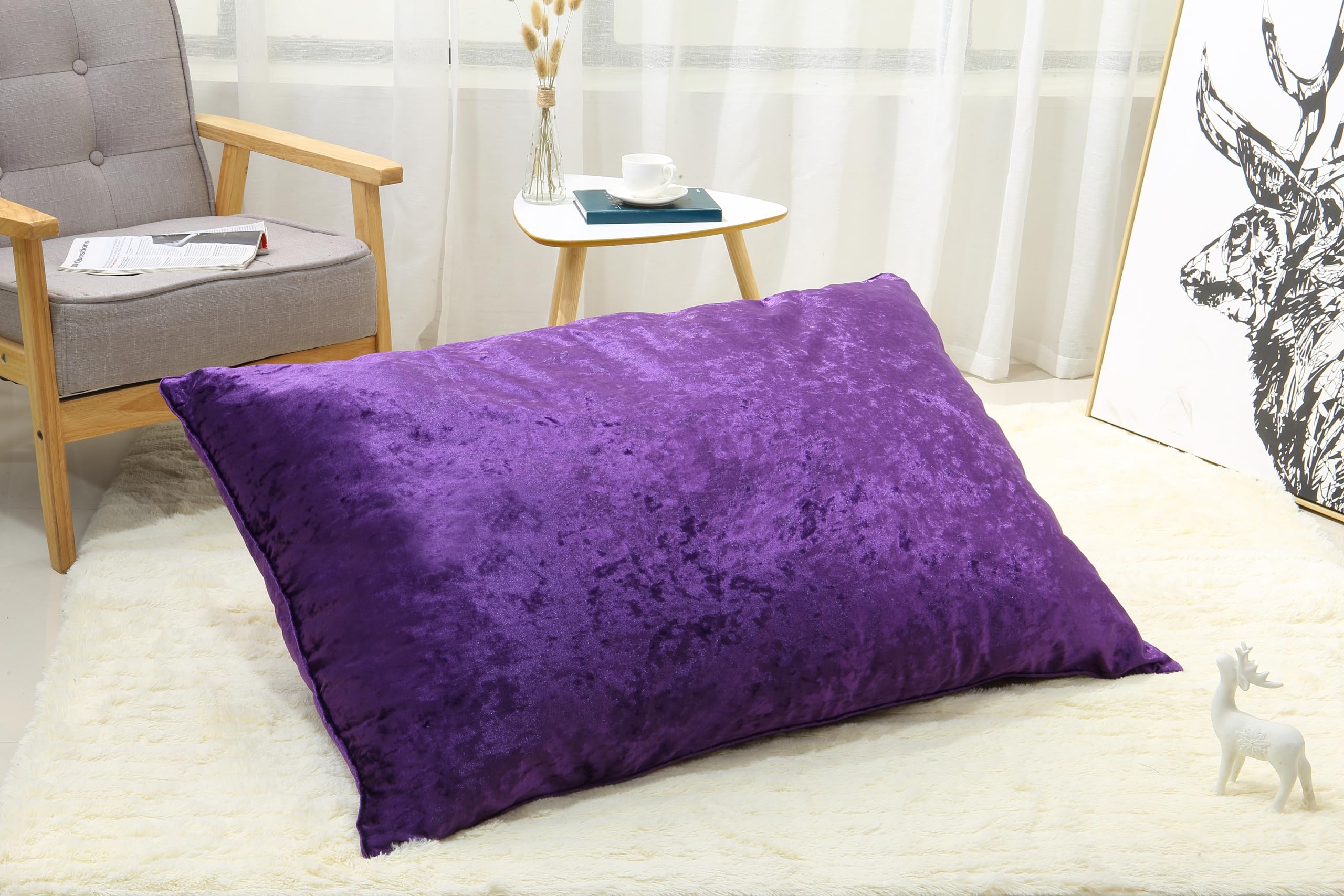 Plain Super Soft Crushed Velvet Filled Cushions for Sofa Bed Living Room Bedroom Home Couch Decorative Cushions Pillows Invisible Zipper with Removable Inner Pad (Purple, 80x120cm)