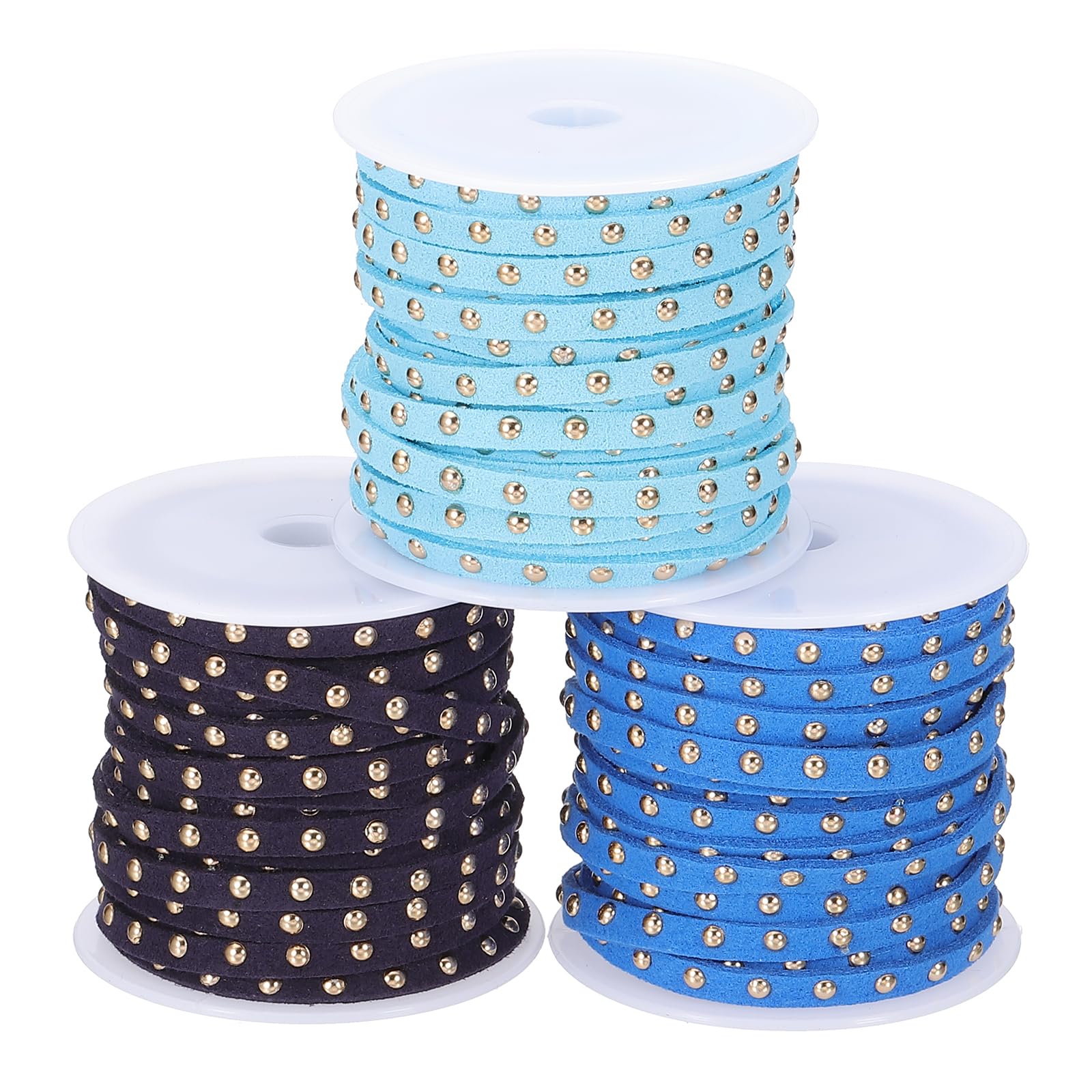 Cuerda de gamuza sintética azul para pulseras y manualidades de moda con remaches