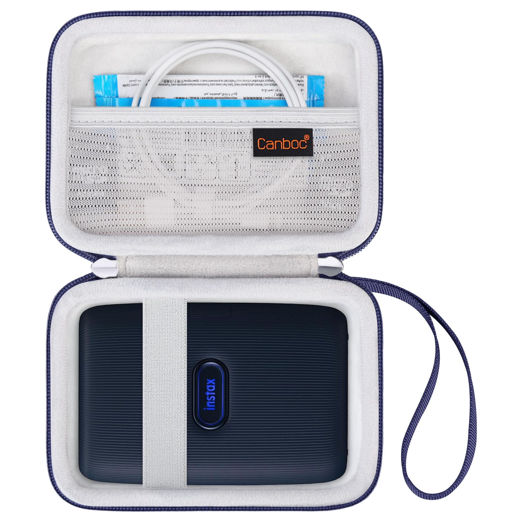 Canboc Carrying Case for Fujifilm Instax Mini Link 3 2 1 Smartphone Printer, Mesh pocket fit Instant Film and Cable, Dark Denim (Case Only)