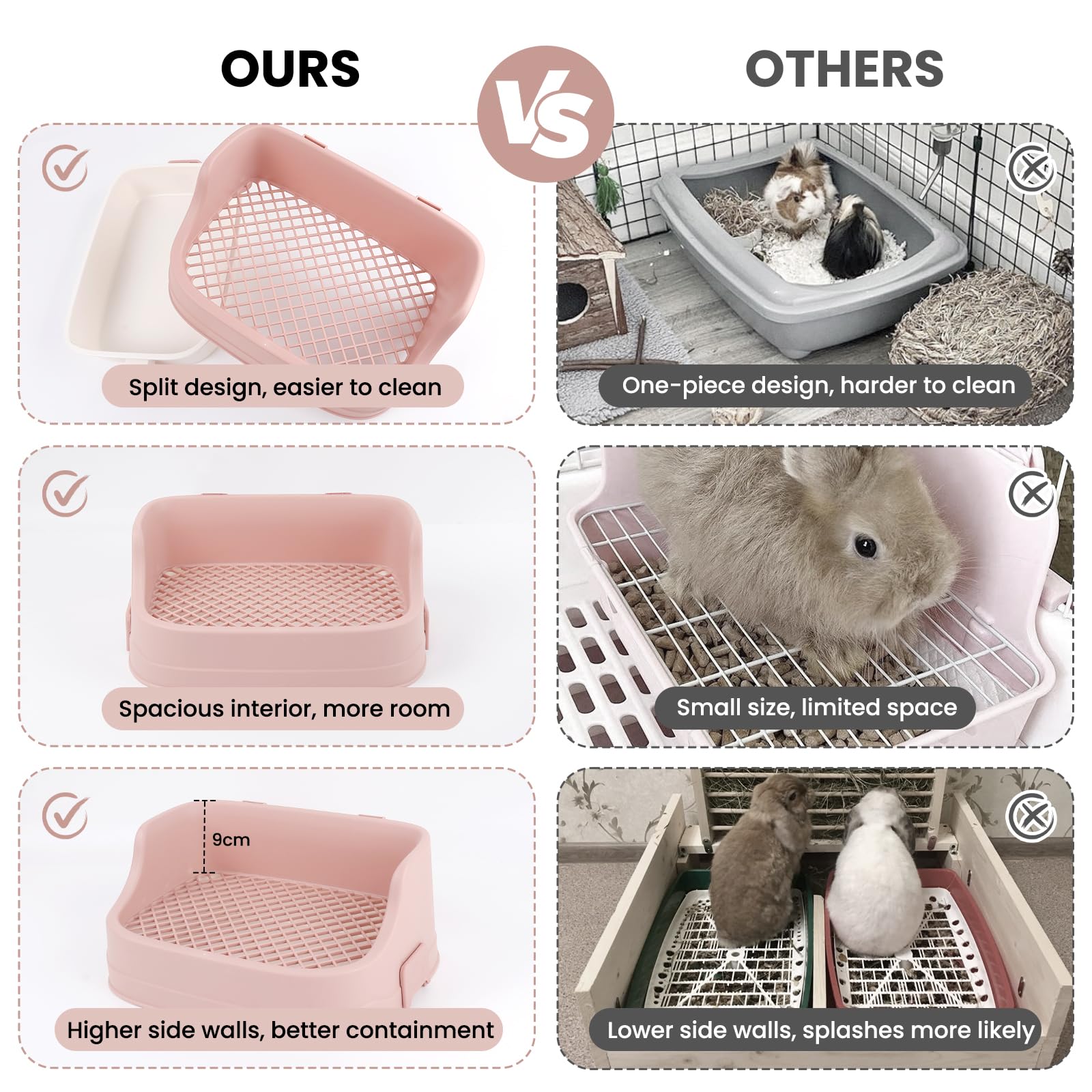 Large Rabbit Litter Box, Bunny Litter Box with Removable Top and Bottom, Corner Bunny Potty Training Litter Pan, Small Animal Toilet for Adult Rabbits, Guinea Pig, Hamster, Pink - image 6