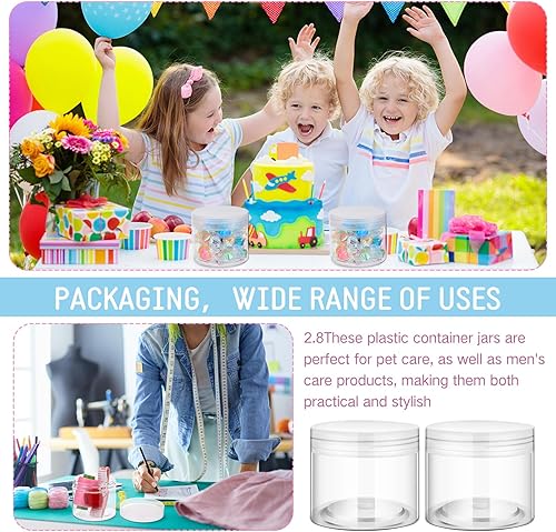Vista 178 de 6 Pack 6oz Plastic Jars Containers with Lids Wide-mouth Refillable Leakproof Reusable Round Empty Jars for Travel Cosmetic Dry Food Spice Candy Clear