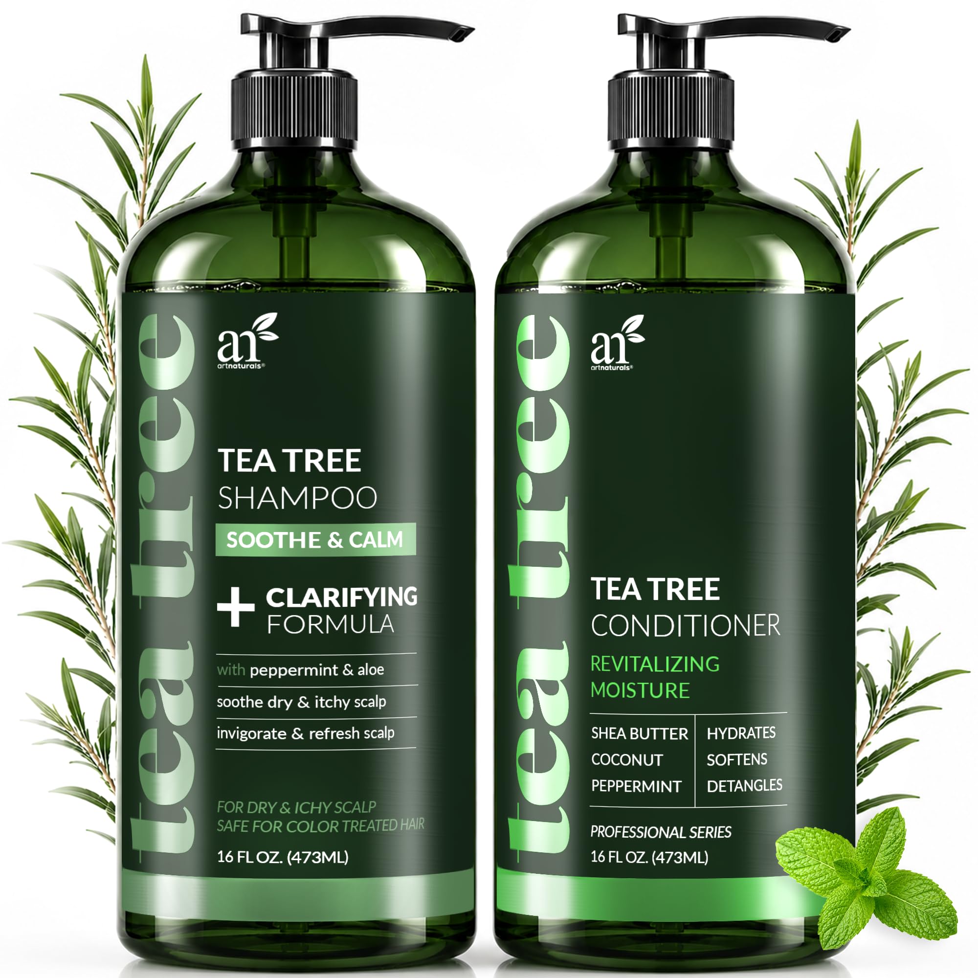 artnaturals Tea Tree Shampoo and Conditioner Set - (2 x 16 Fl Oz / 473ml) Tea Tree 16 Count (Pack of 2)