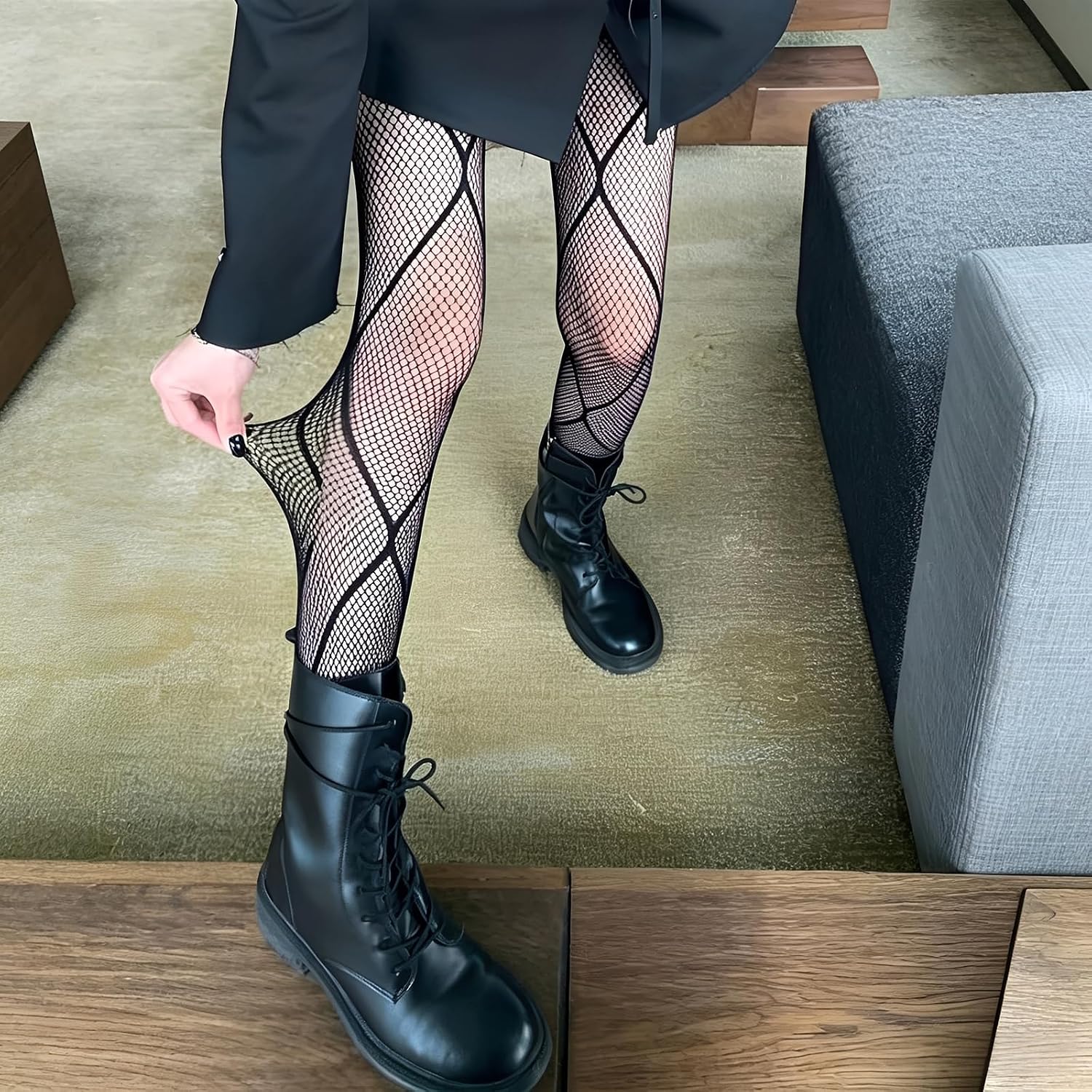 2 Pack Fishnet Tights for Women, Black Crisscross Spider Web Pattern Stockings, High Waisted Nylon Spandex Fishnet Tights for Halloween Gothic Cosplay Rave Festival Punk Party Costume