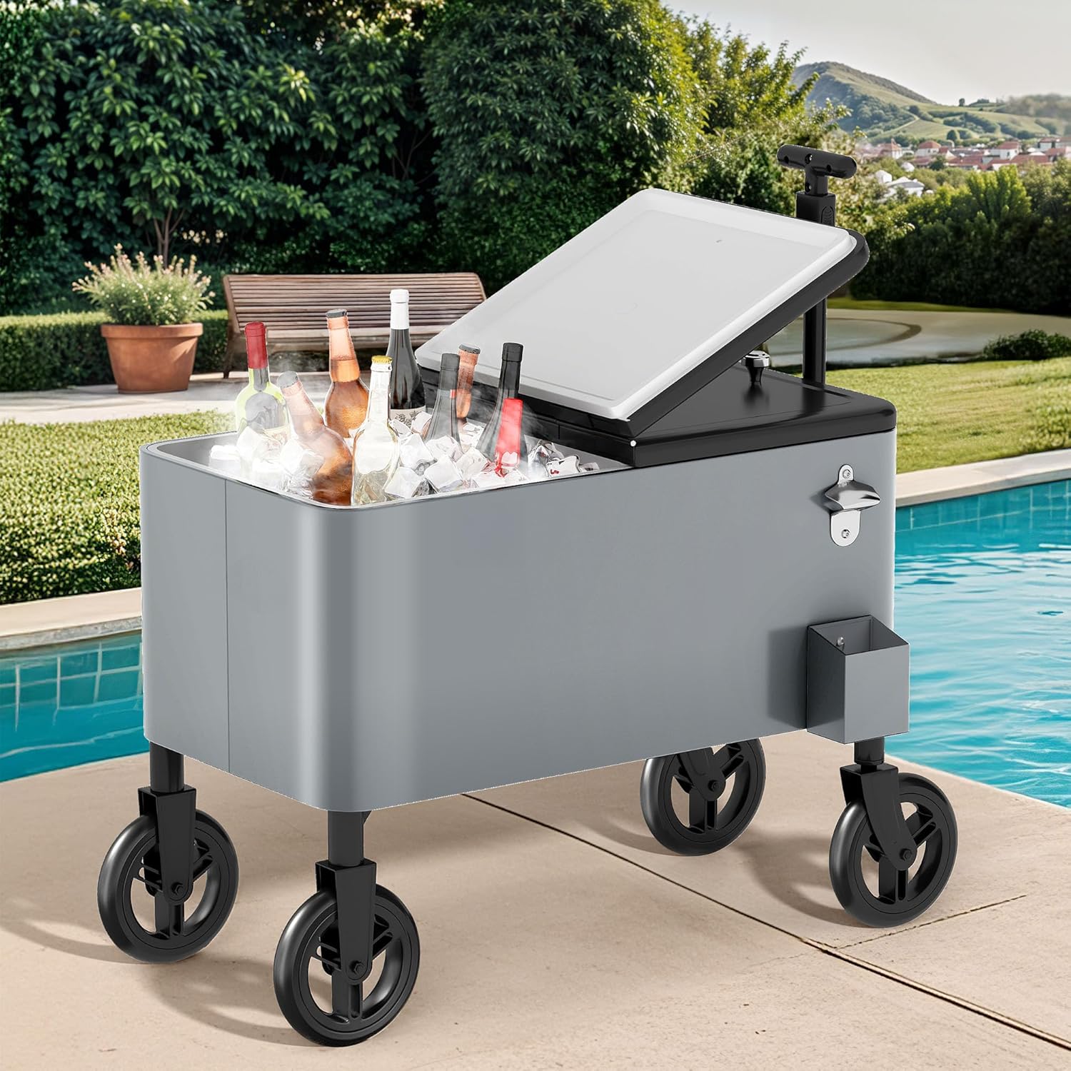 DWVO Ice Chest with Wheels,80 Quart Rolling Cooler with Bottle Opener Drainage