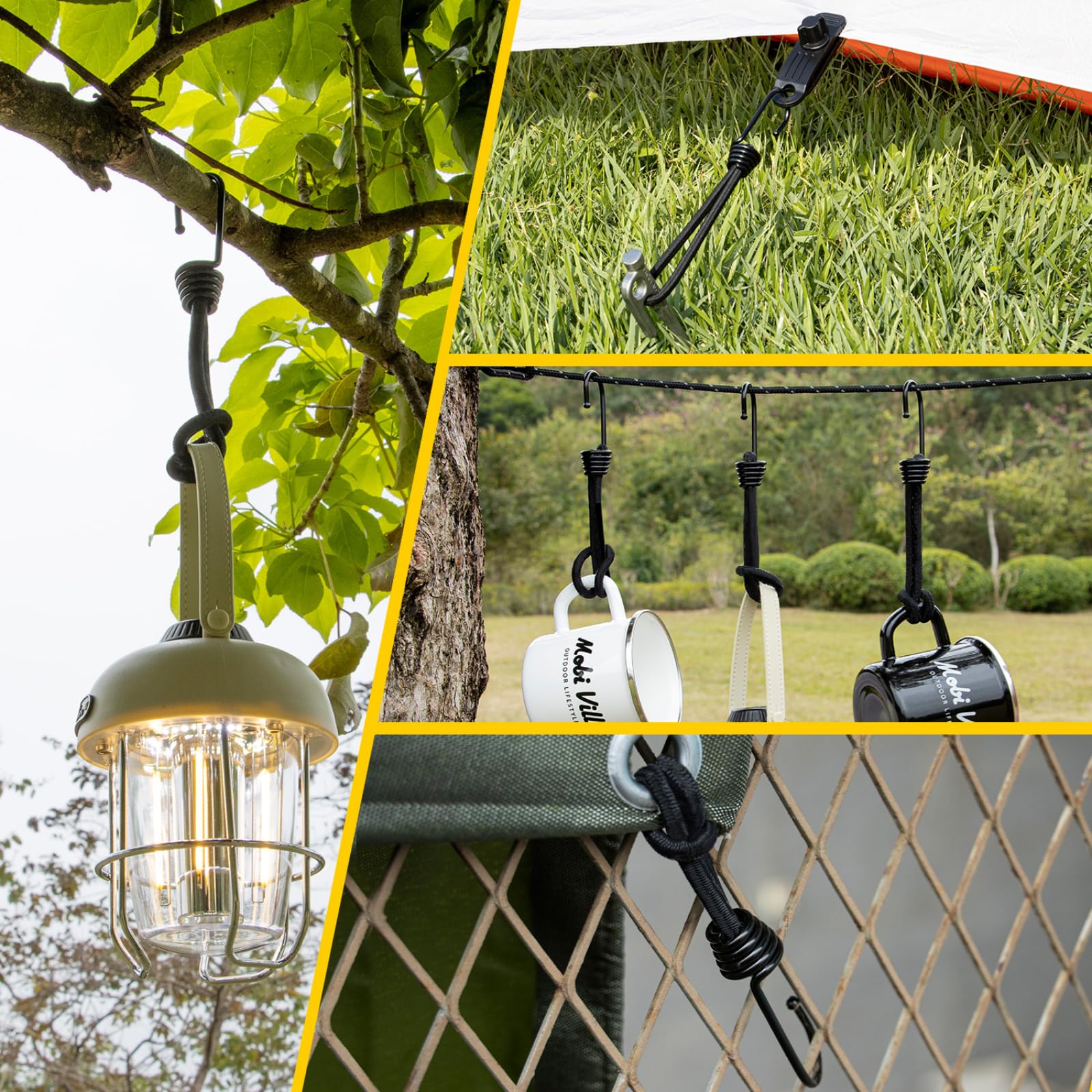 Corde Elastiche Con Ganci - 10 Pezzi QWORK Per Teloni, Reti E Tende - 15cm Nero