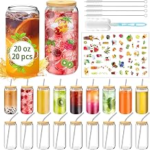PeacePeo 20 OZ Can Shaped Glass Cups with Straws 20 Pack Glass Coffee Cups