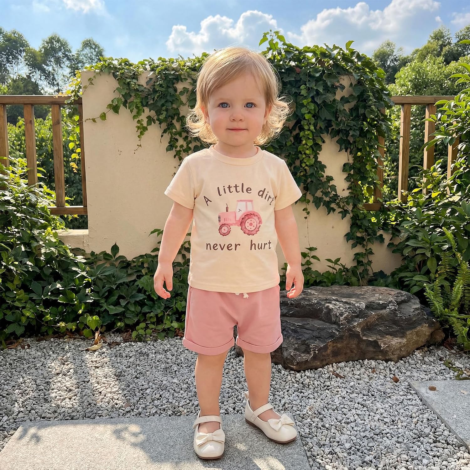 Tsultryofs Toddler Baby Girl Summer Clothes Letter Graphic Print Short Sleeve T-Shirt Tops and Shorts 6 12 18 24M 2 3T Set
