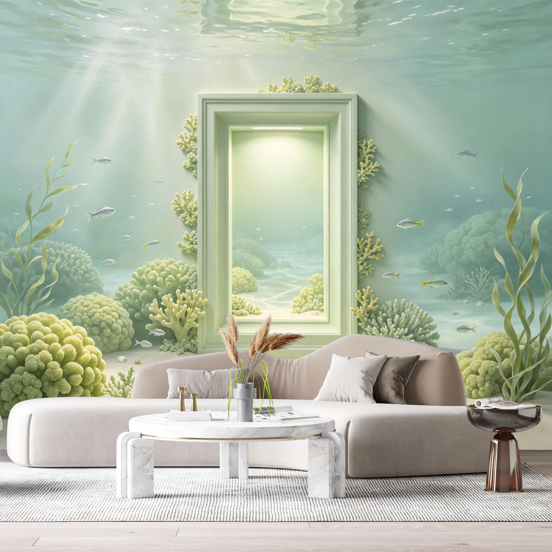 Custom Size Wall Murals Ocean Marine Coral Reef Underwater 3D Trompe L'Oeil SelfAdhesiveWall Fabric Removable Wallpaper Wall Decor for Living Room Bedroom Bathroom