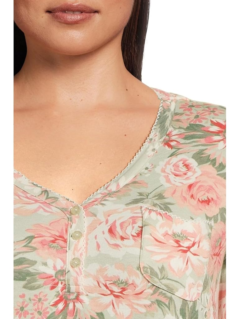 Multi Karen Neuburger Plus Vintage Dreams Long Sleeve Nightgown With Picot Trim