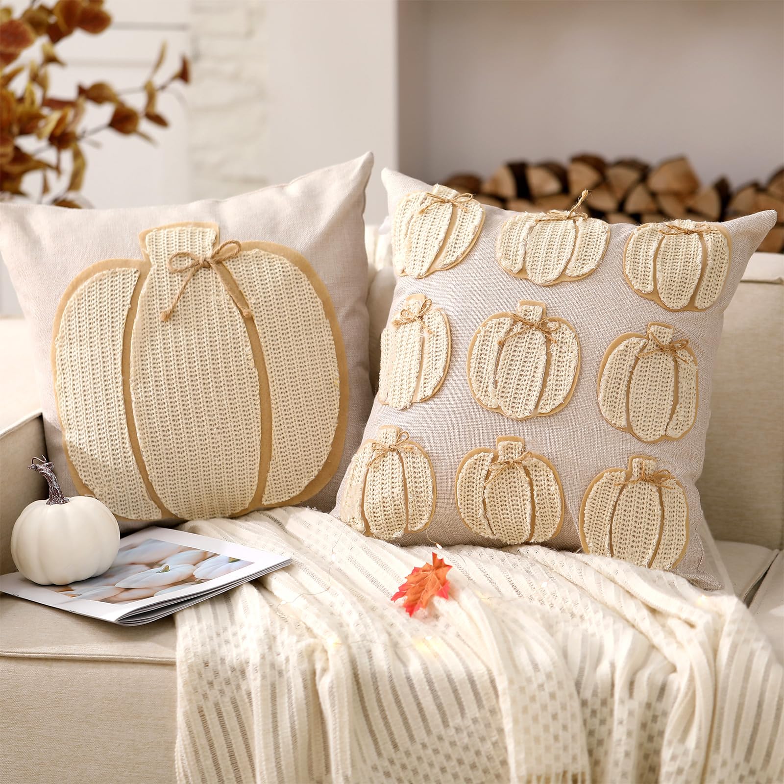 Housse de coussin citrouille broderie 3D premium pour décoration raffinée