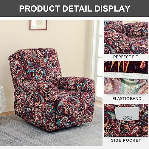 Vista 122 de Eco-Ancheng Fundas reclinables de 4 piezas, fundas para sillas reclinables, fundas elásticas para sofá reclinable, fundas ajustables antideslizantes