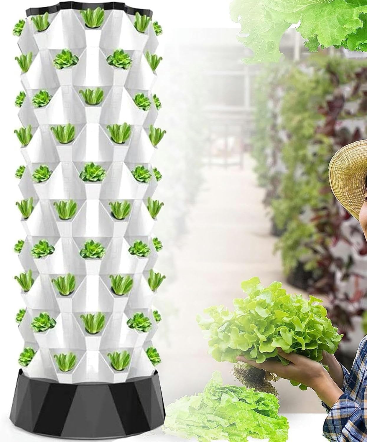 Hydroponics Tower Garden Hydroponic Growing System Aeroponics Growing Kit for Herbs, Fruits and Vegetables with Hydrating Pump, Adapter, Net Pots, Timer for Herbs, Fruits and Vegetables,6Layers