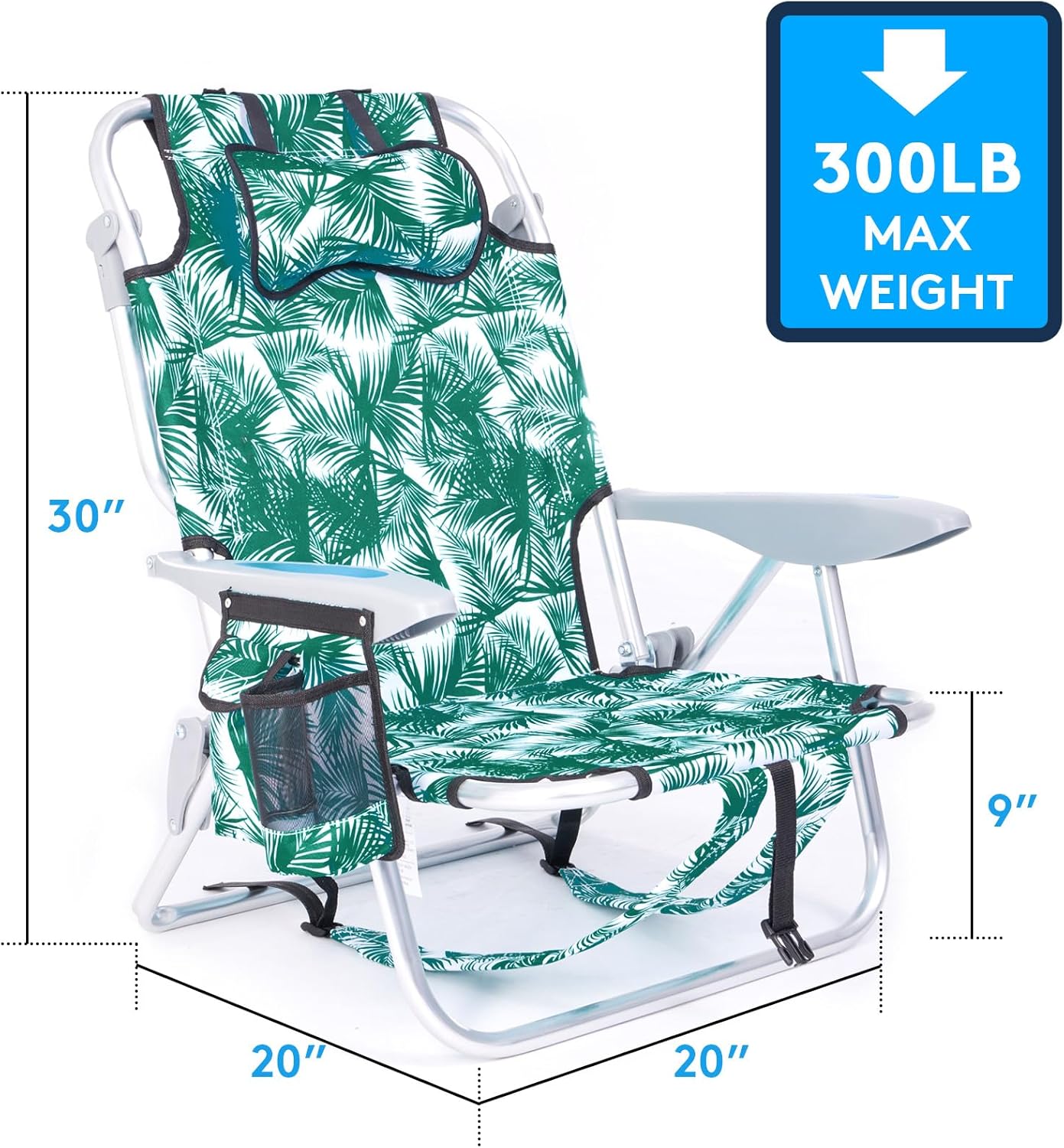 2 Pack Lightweight Portable Camping Beach Chair for Adults, Outdoor Lay Flat Folding Beach Chairs with 5 Positions, Backpack Beach Chair with Towel Bar, Zipper Pouch, Cup Holder, Green Leaves thumbnail