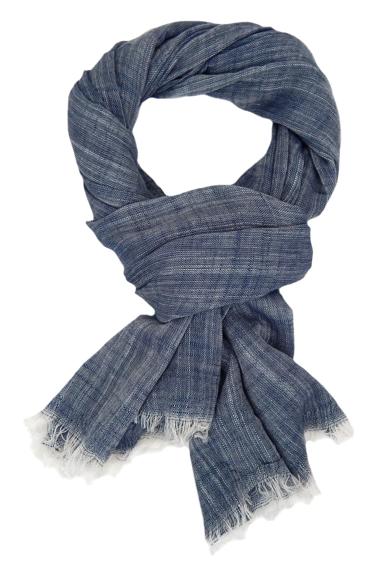 Ella Jonte Lightweight Wide Scarf Men's Scarf Grey or Blue Mottled Linen Look Cotton, blue, One Size