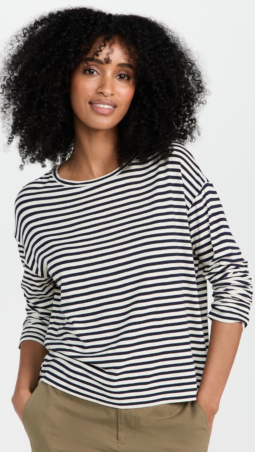 Vince Women's Striped Long Sleeve Drop Shoulder Top - Image 2