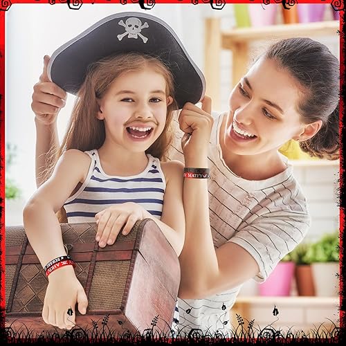 Miniatura 6 de Capoda 24 pulseras de silicona pirata Ahoy Matey Caribbean pulseras de goma calavera, barco pirata, recuerdos de fiesta para niñas y niños,