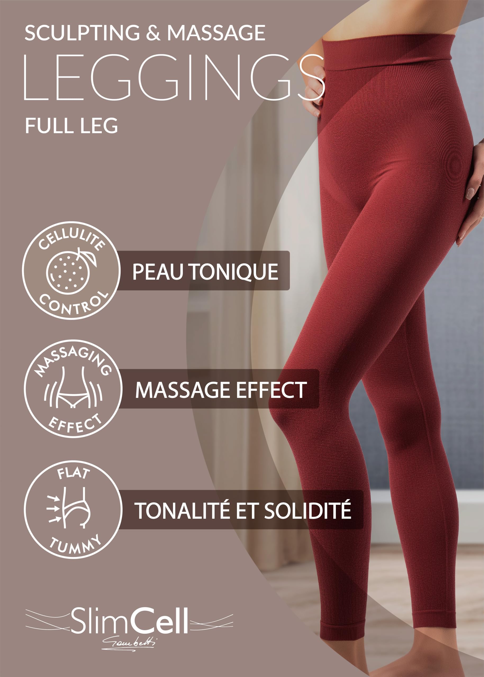 SLIMCELL Legging Anti Cellulite Femme Taille Haute – Legging Gainant Minceur Effet Ventre Plat, Leggings Sculptants Massage Actif, Vetement Femme Sport et Quotidien - Made in Italy