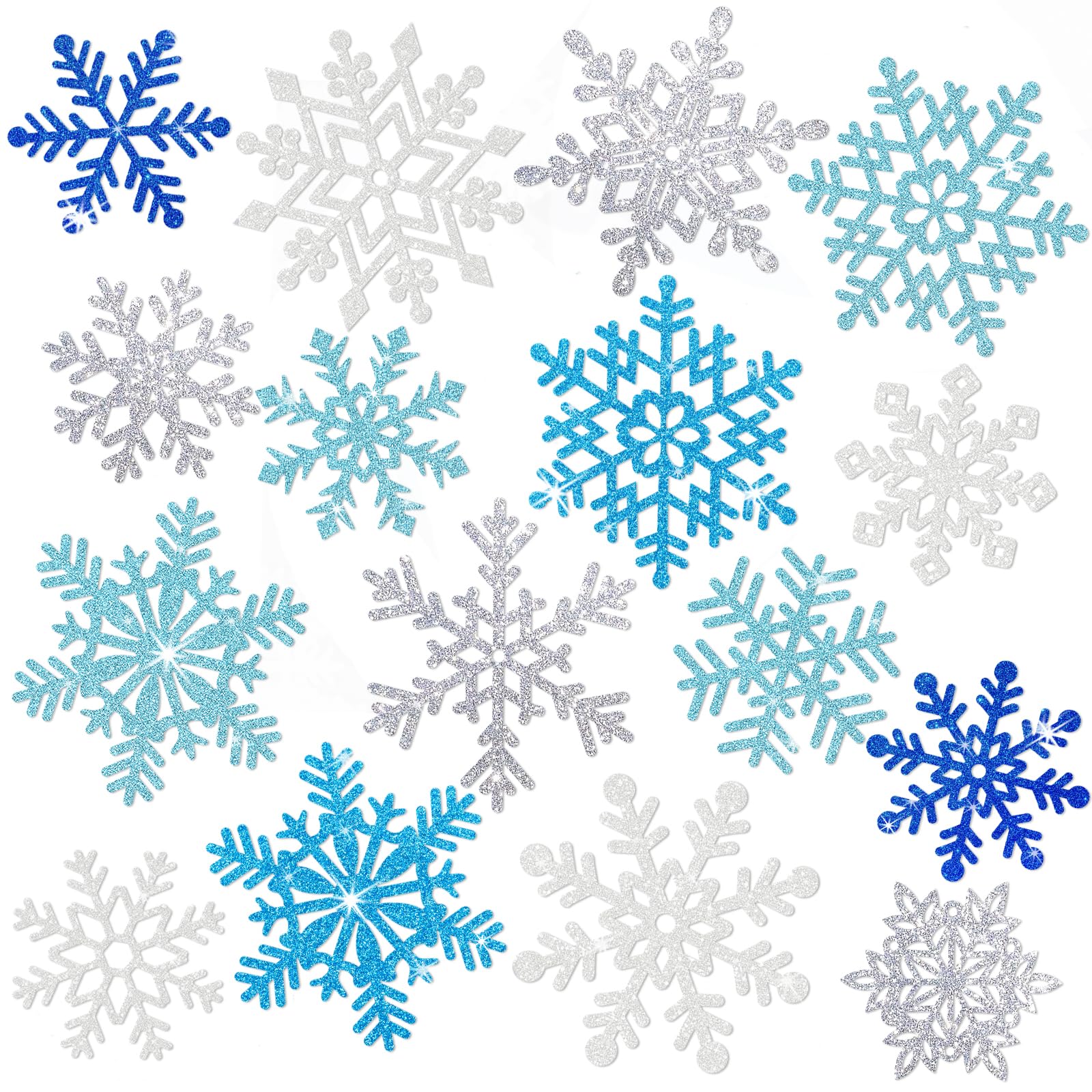 Paper Snowflake Cutouts, Winter Wonderland Decorations, Glitter, 50-Pc