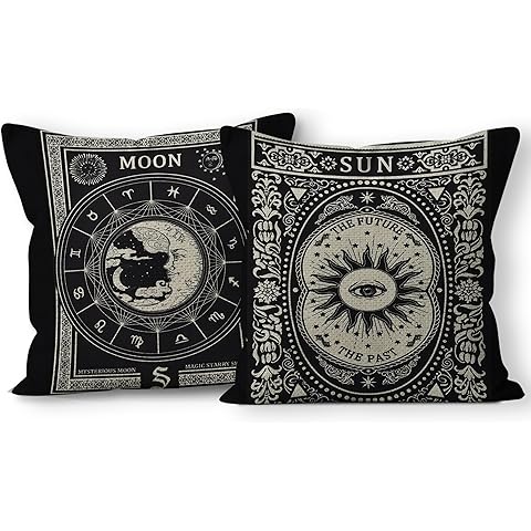 Tarot the Star Moon Linen Throw Pillow Case, 18 x 18 Inch Set of 2, Daughter Sister Astrology Tarot Lovers Gifts, Mom, Wife Gifts, Tarot Art Cushion Cover for Sofa Couch Bed Girl Room College Dorm