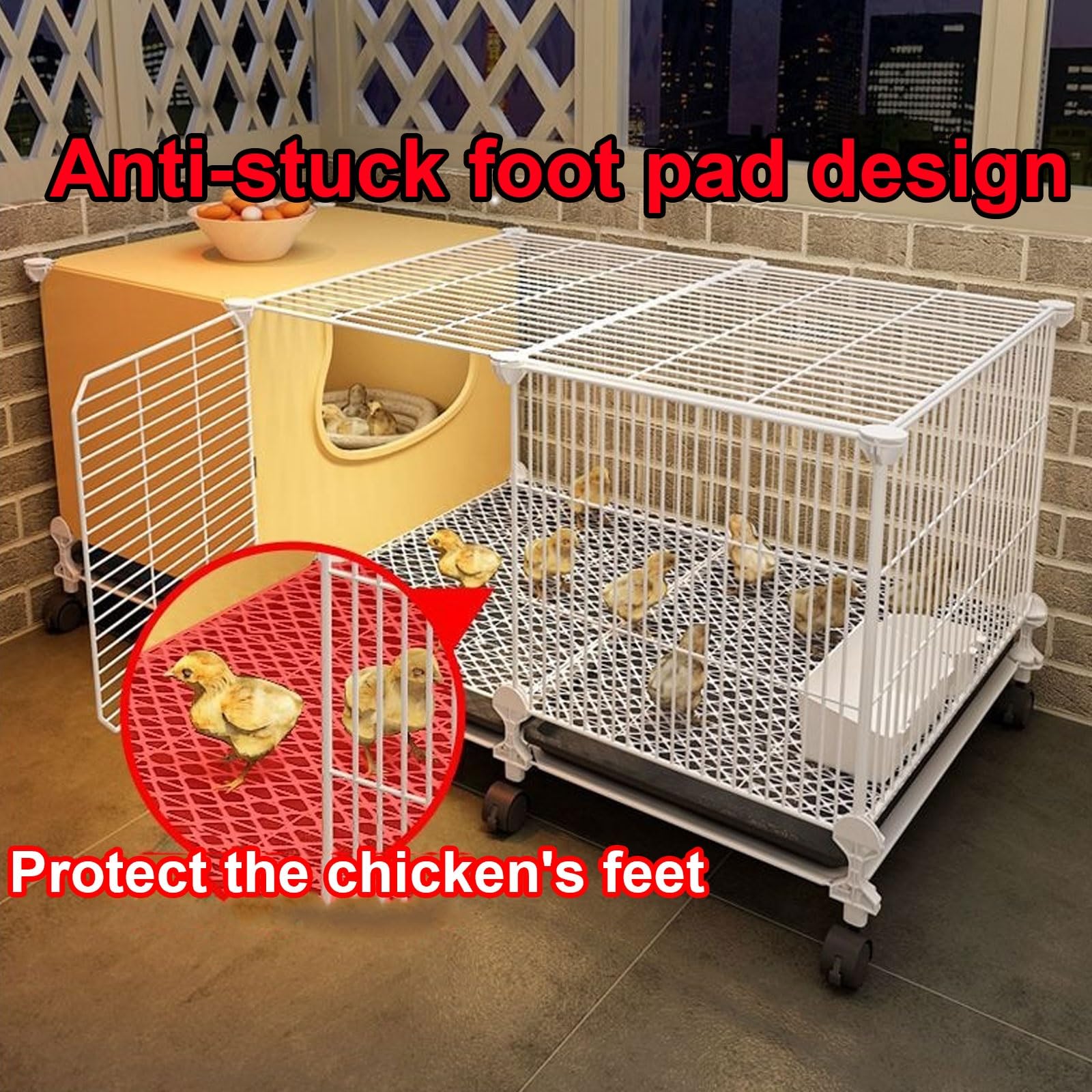 Gallineros Baratos Material De PP Y Hierro Jaula para Gallinas Exterior Totalmente Lavable Fondo con Bandeja Y Ruedas para Gallinas, Animales Pequeños(70 * 36 * 45CM)