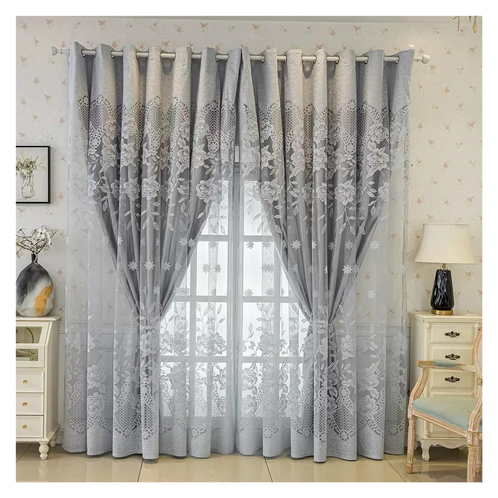 Rideaux salon 1 rideau moderne à motif floral W300xL260 cm