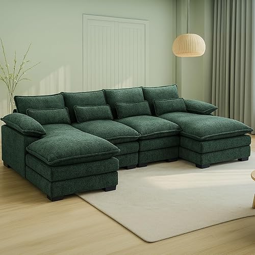 SweetGO corporation 112" U Shaped Sofa, Sectional Couch with Deep Seat and Double Chaise for Living Room, Comfy Plush Couch with 4 Seat (Green)