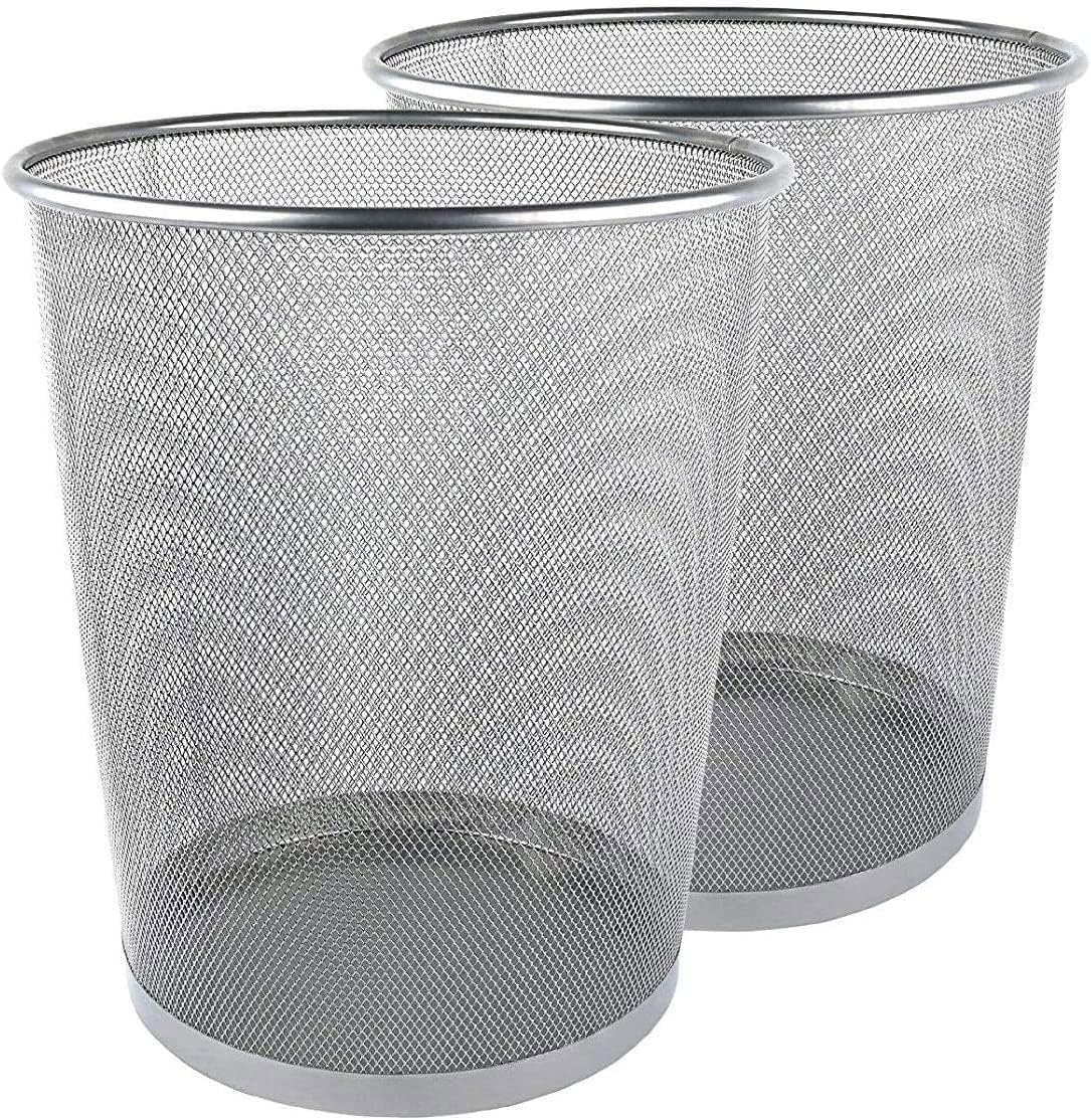 Best House Metal Mesh Bin Round Gray Wastebasket Trash Can Lightweight Sturdy Rubbish Bin for Kitchen Home Office Living Room Desk Bedroom (Pack of 2)