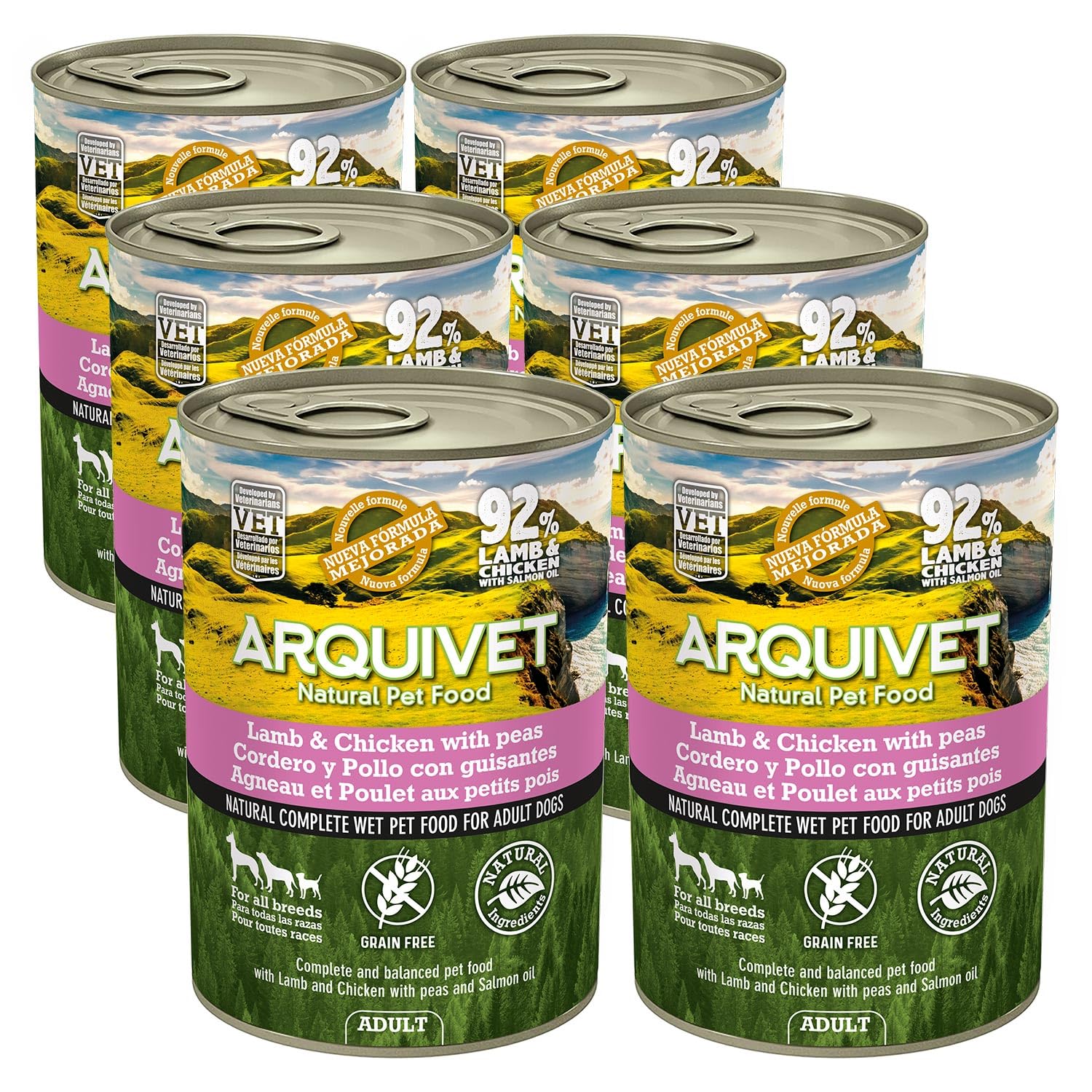 Arquivet Latas de Cordero y Pollo con Guisantes y Aceite de salmón, 400 g (Paquete de 6)