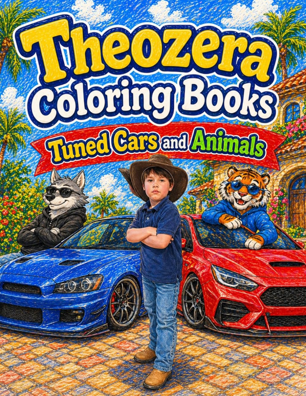 Tuned Cars and Animals: A Fun Car Coloring Book for Kids and Car and Animals Lovers (Theozera Coloring Books)
