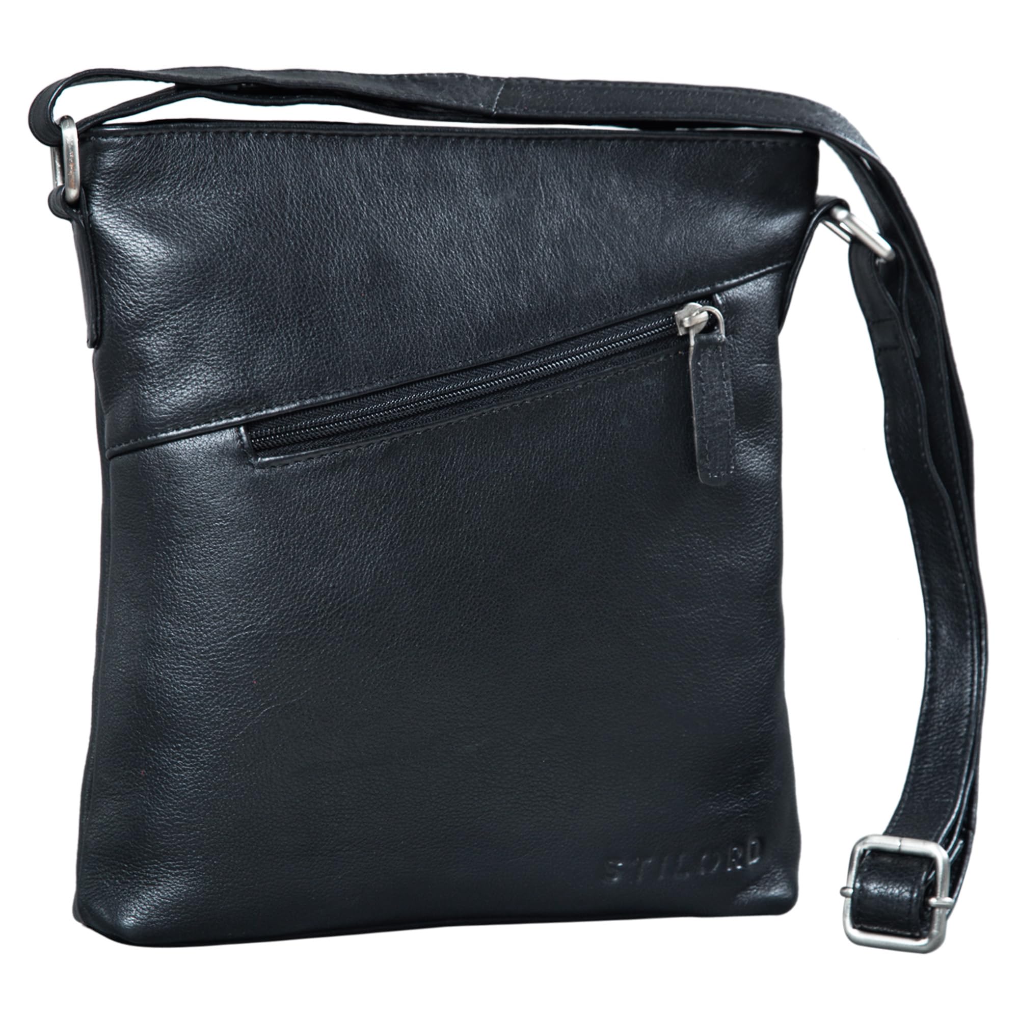 STILORD Stella Bolso Bandolera Piel Mujer Pequeño Bolso de Mano Vintage para iPad 10.1 Tablet Bolso Diario para Ciudad Ocio Cuero Auténtico Color:Negro