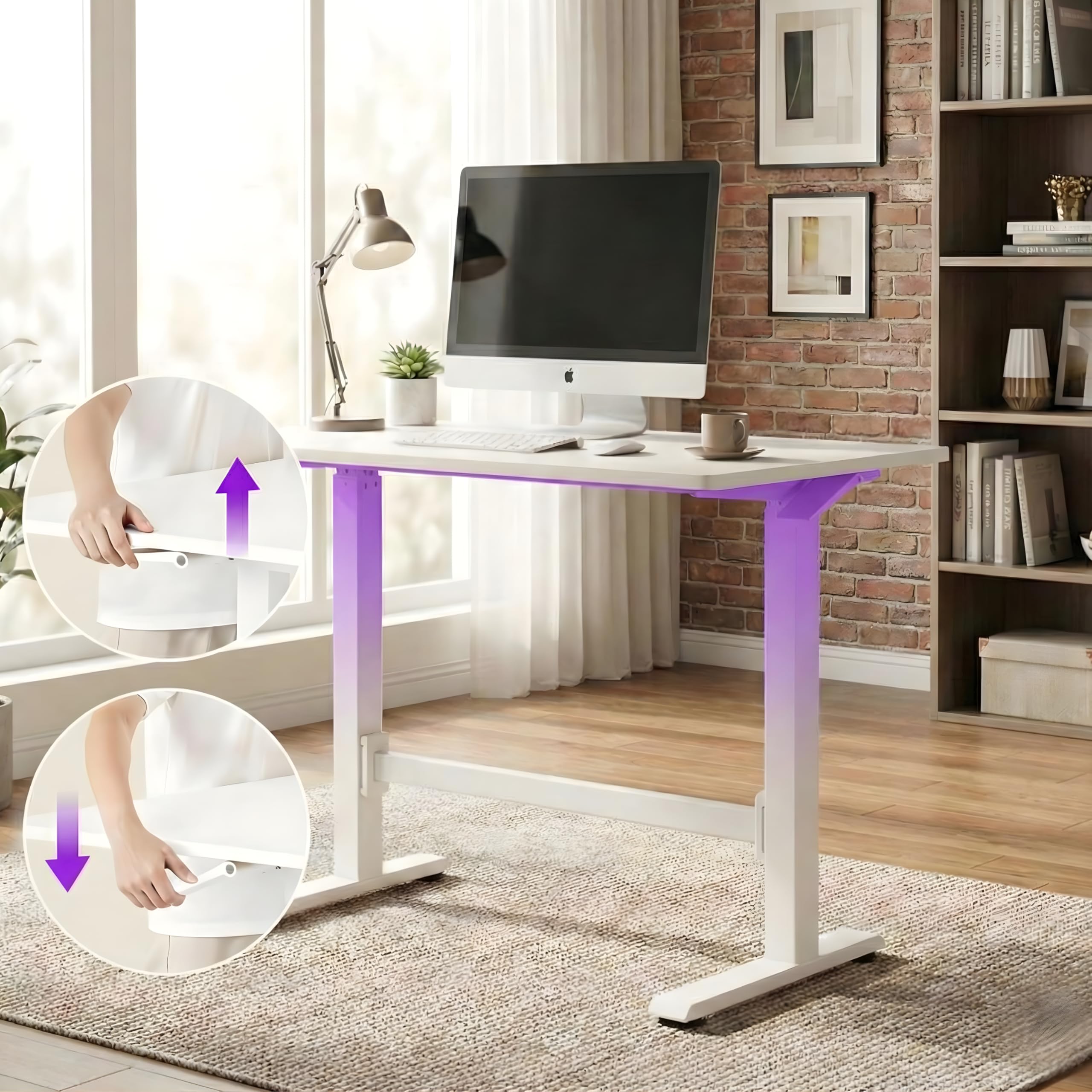 Spacetronik Höhenverstellbarer Schreibtisch Manuell 80x50 cm | Gasfeder Pneumatisch, Sitz-Steh-Tisch ohne Strom, Mobiler Laptoptisch mit Rollen, Stehpult 70-115 cm, Weiß