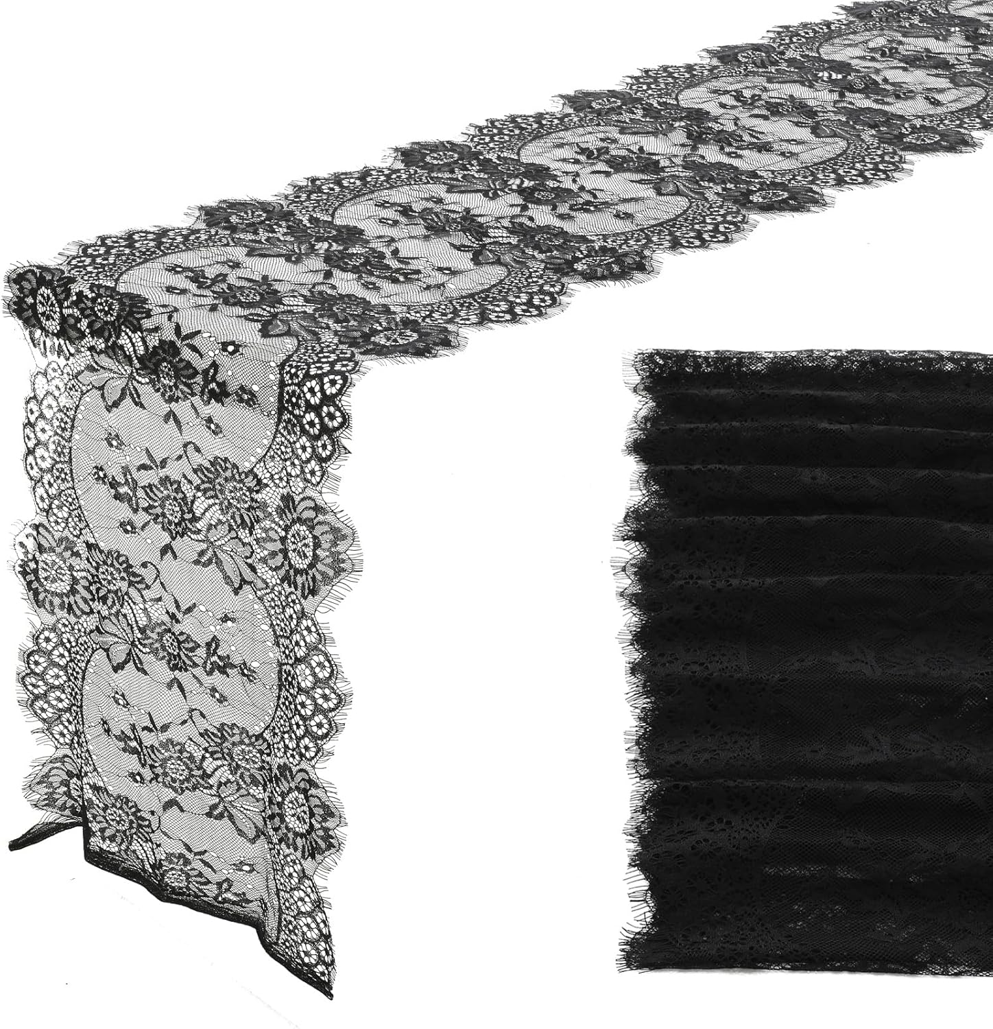 12 Pcs Black Lace Table Runners 14 x 120 Inch Rustic Wedding Table Runner Decor Vintage Romantic Black Lace Tablecloth Party Decor for Halloween Engagement Hotel Home(Classic)
