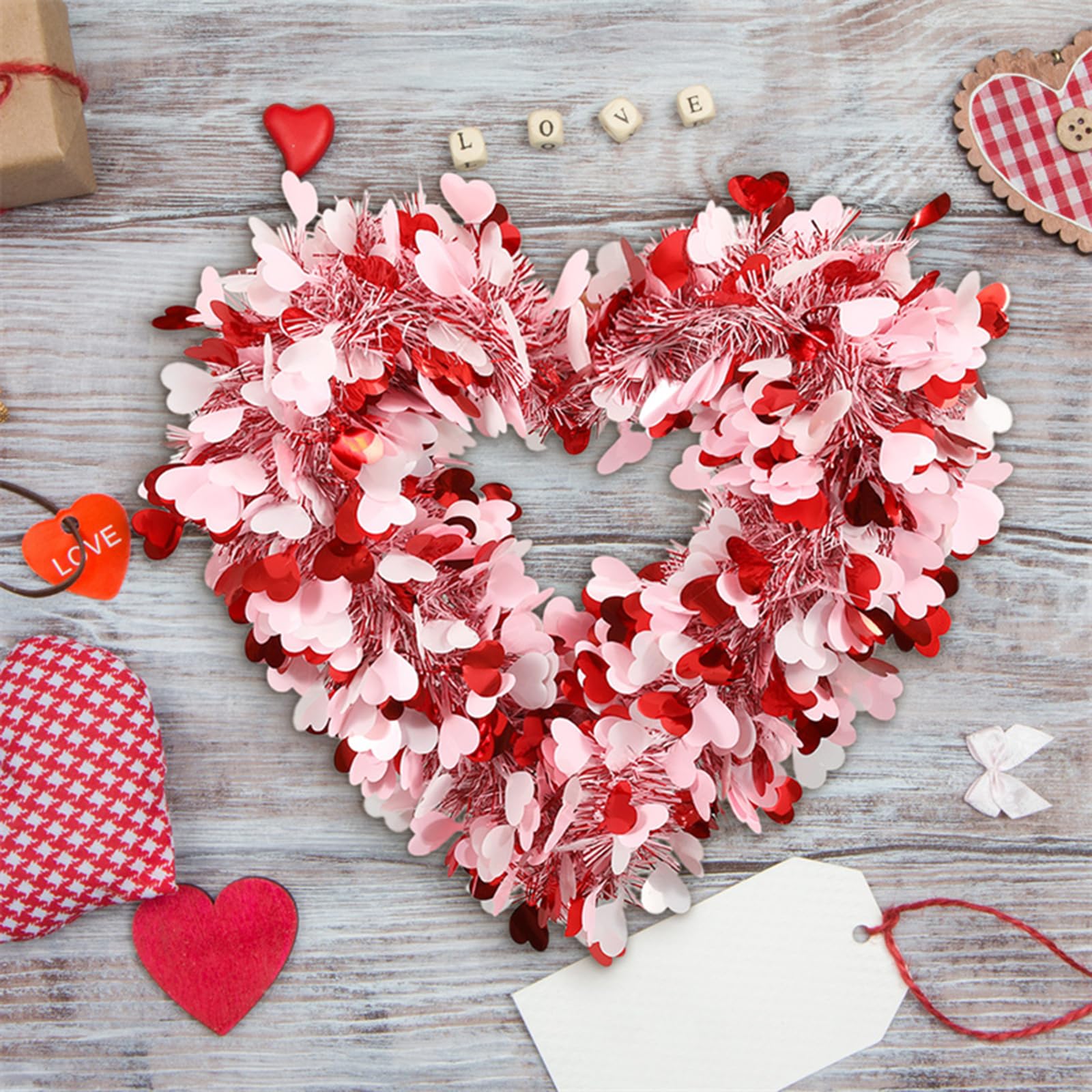 Ghirlanda a forma di cuore per San Valentino, ghirlande rosse e rosa con amore da appendere, per San Valentino, ghirlanda da appendere per interni ed esterni, finestre, pareti, porte d'ingresso,