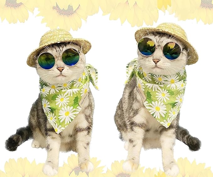 Disfraz Hawaiano para Perro y Gato: Sombrero, Bandana, Gafas de Sol - Amarillo miniatura 4