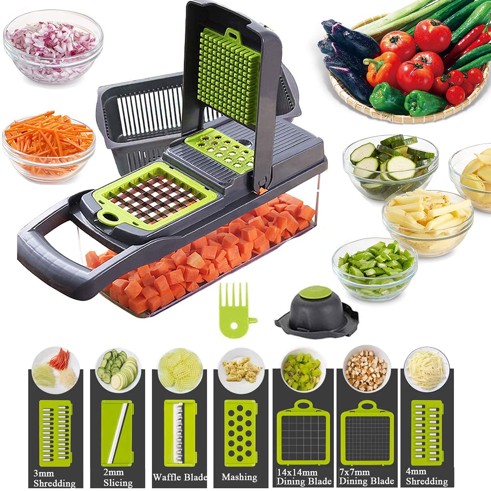 Vegetable Slicer, Third-generation 12-in-1 Manual Rotary Grinder, Drum Circular Slicer, with Powerful Suction Cup, Nuts, Cheese, Vegetables, Fruits, Grinder, Cheese Chopper