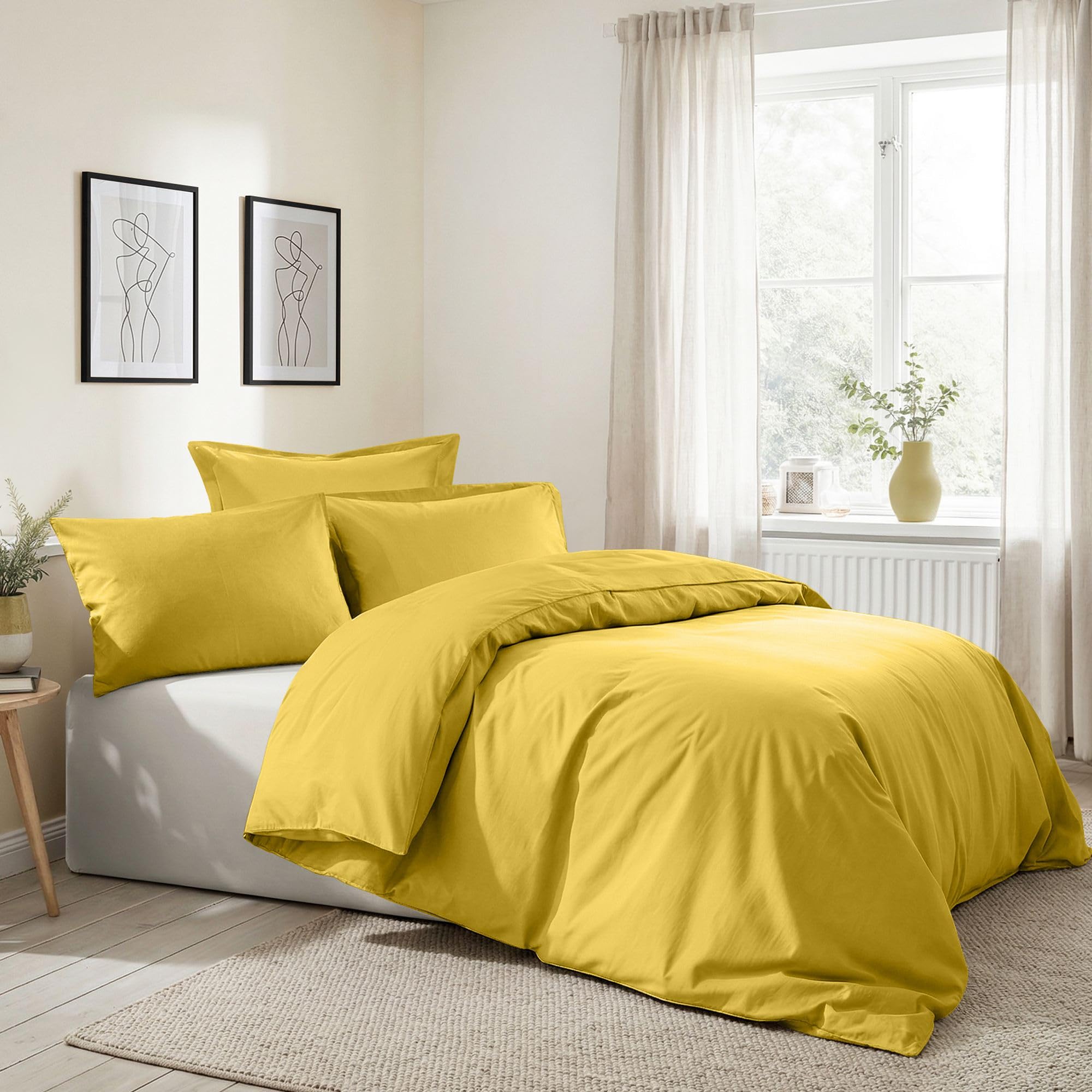 Nuit Des Rêves Premium Ranforce Double Quilt Cover Set (200 x 200 cm), Dark Yellow, 100% Cotton, 117 g/m², Includes 2 Pillowcases (80 x 80 cm), Soft & Durable Bedding