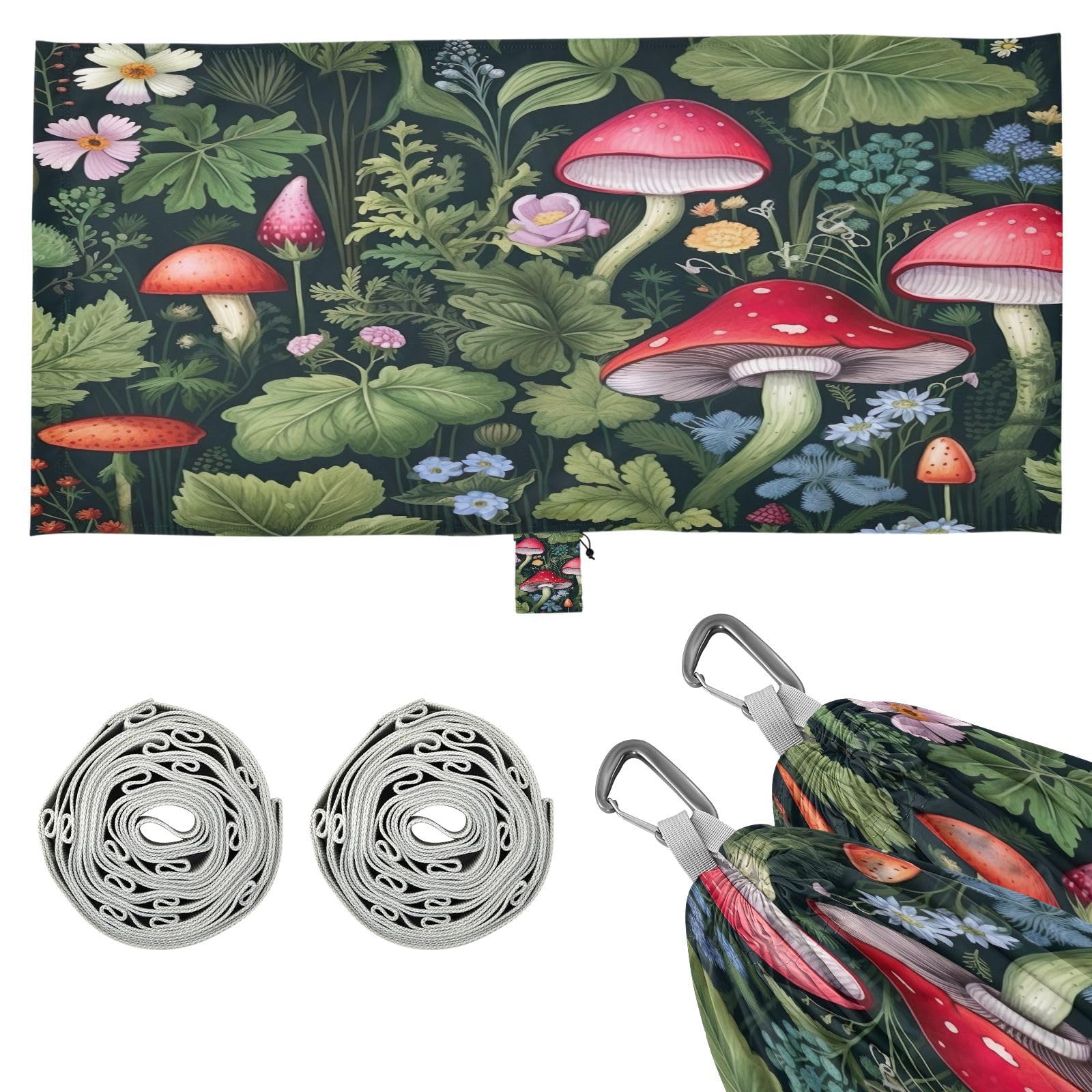 ATTX Wildflowers Mushrooms Camping Hammock - Lightweight & Portable Hammocks, Heavy Duty 330lbs Capacity for Indoor, Hiking, Backpacking, Travel, Backyard, Beach#321