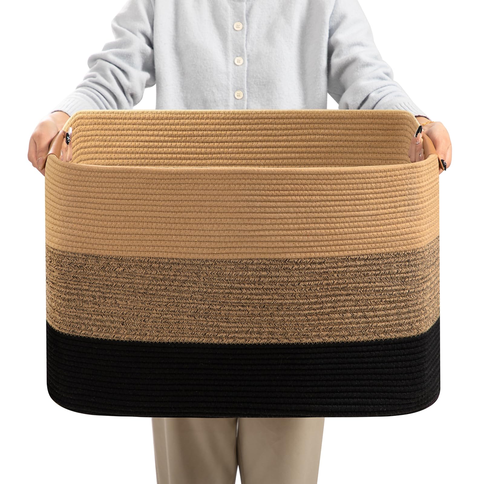 danpinera Large Woven Basket, 50L Large Blanket Basket for Living Room Nursery